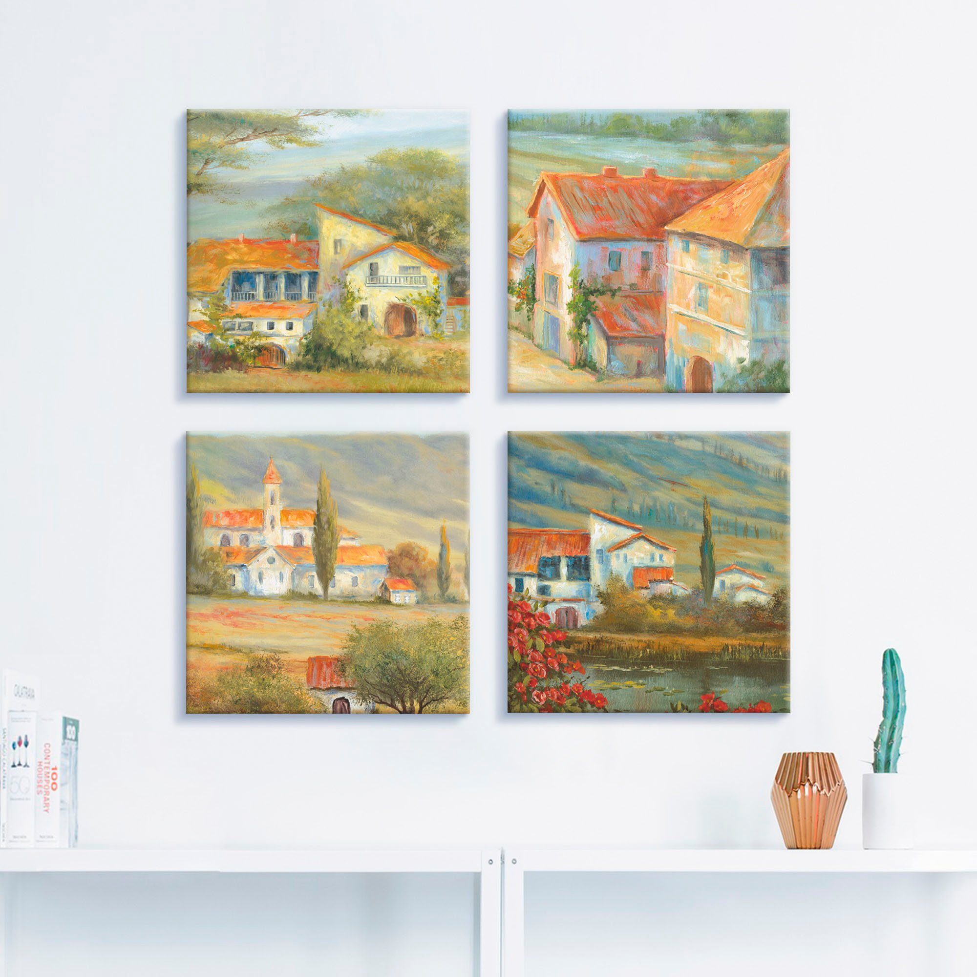 Artland Leinwandbild Provence Lavendelwiese Mohnlandschaft, Europa (4 St), 4er Set, verschiedene Größen