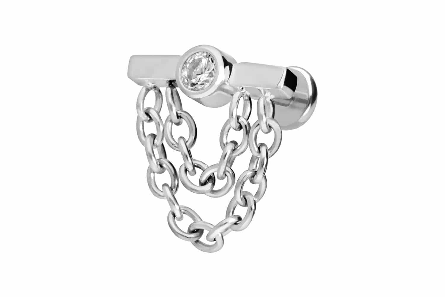 PIERCINGLINE Piercing-Set Titan Labret mit Push Fit BALKEN + KRISTALL + 2 KETTEN (Labrets, 1-tlg)