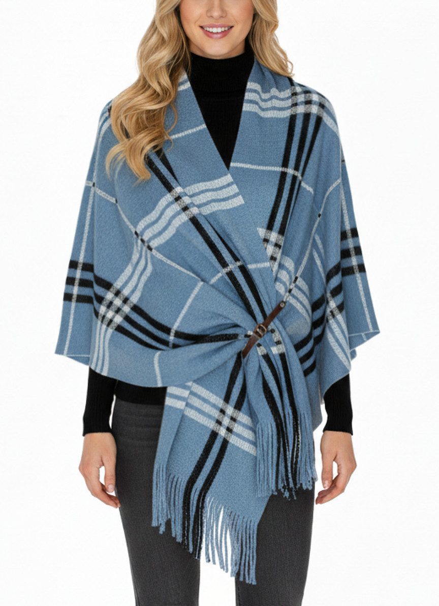 dy_mode Strickponcho Damen Strickponcho mit Fransen Poncho XXL Schal / Stola / Umhang mit Fransen, 3-in-1 Styling