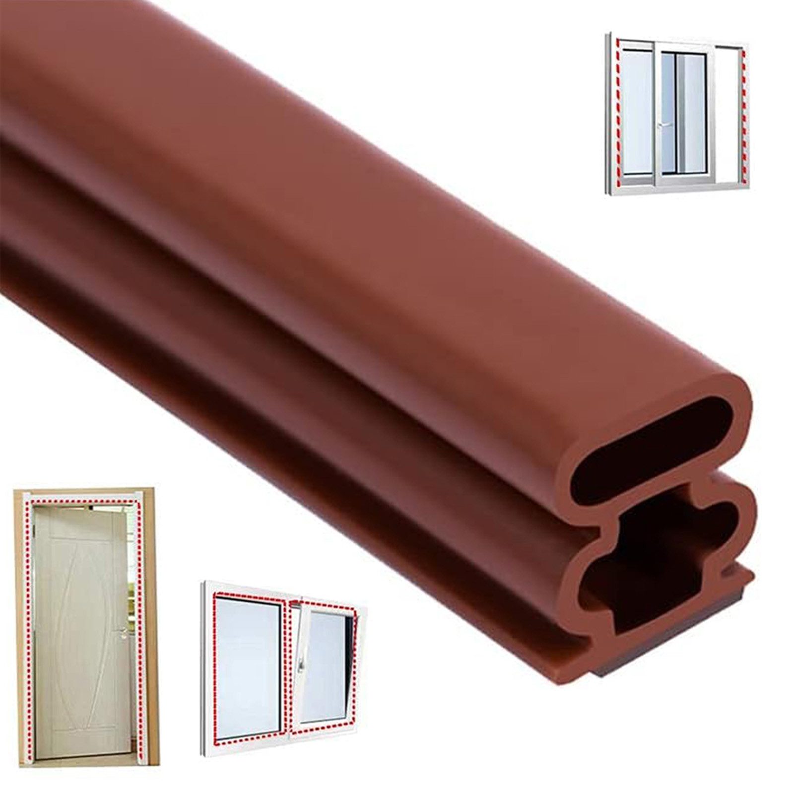 STILVORA Türdichtband 6m Zugluftstopper Fensterdichtung Türbodendichtung selbstklebend, (10mm x 10mm Flexibel Dichtung Türrahmen, 1-St., Wasserdicht Wärmedämmung Staubdichte Schalldämmung), für Spalten zwischen 7.5 und 9.5 mm Fenster Tür usw.