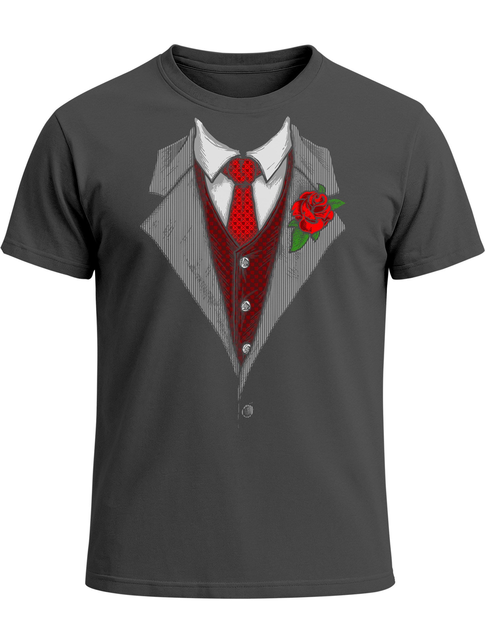 MoonWorks Print-Shirt Herren T-Shirt Anzug Schlips Krawatte Aufdruck Kostümidee Fasching mit Print