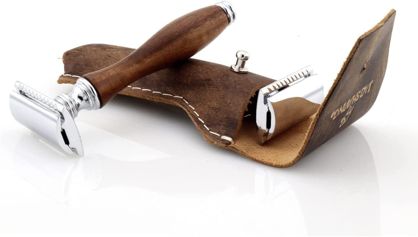 JAG SHAVING Rasierhobel Rasierhobel aus Holz – Doppelklingen-Rasierklingen, Lederetui, 1-tlg.