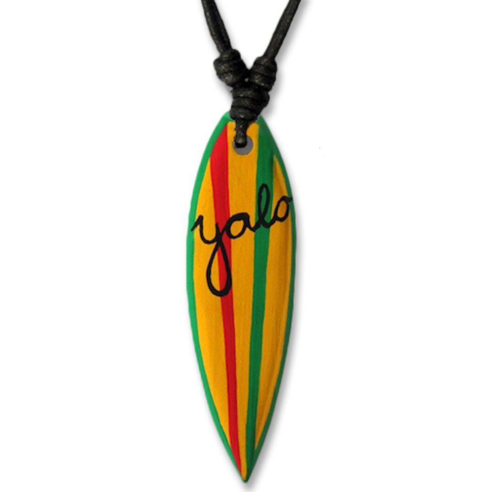viva-adorno Kette mit Anhänger Halskette Surfbrett Holz Surferkette Surfer verschiedene Designs, Wellen Hawaii Blume Hibiskus Flammen Yolo Holzkette Grün