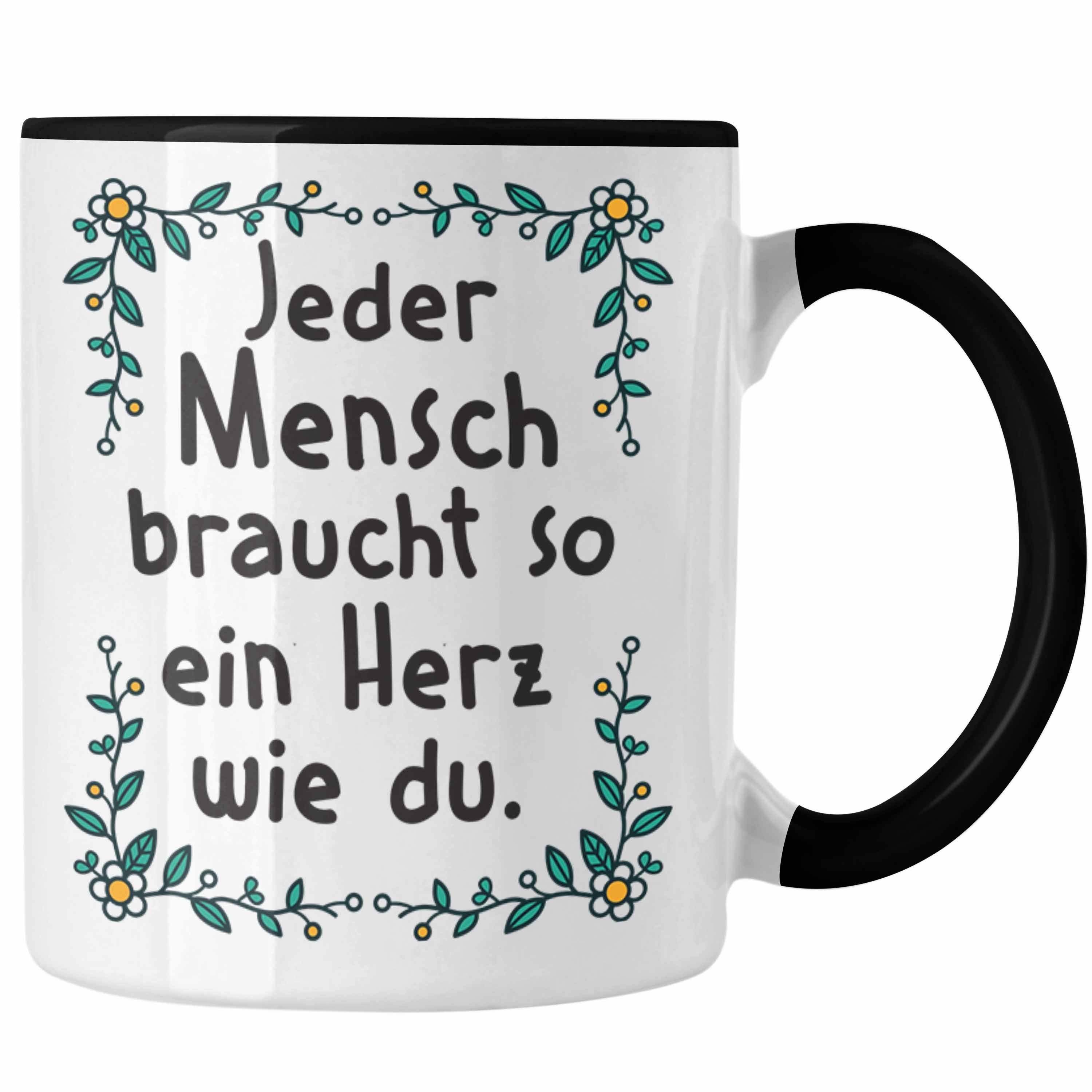 Trendation Tasse Trendation - Danke Tasse Geschenk Erzieherin Tasse Lustig Dankeschön Pflegerin Kaffeetasse Spruch Schwarz