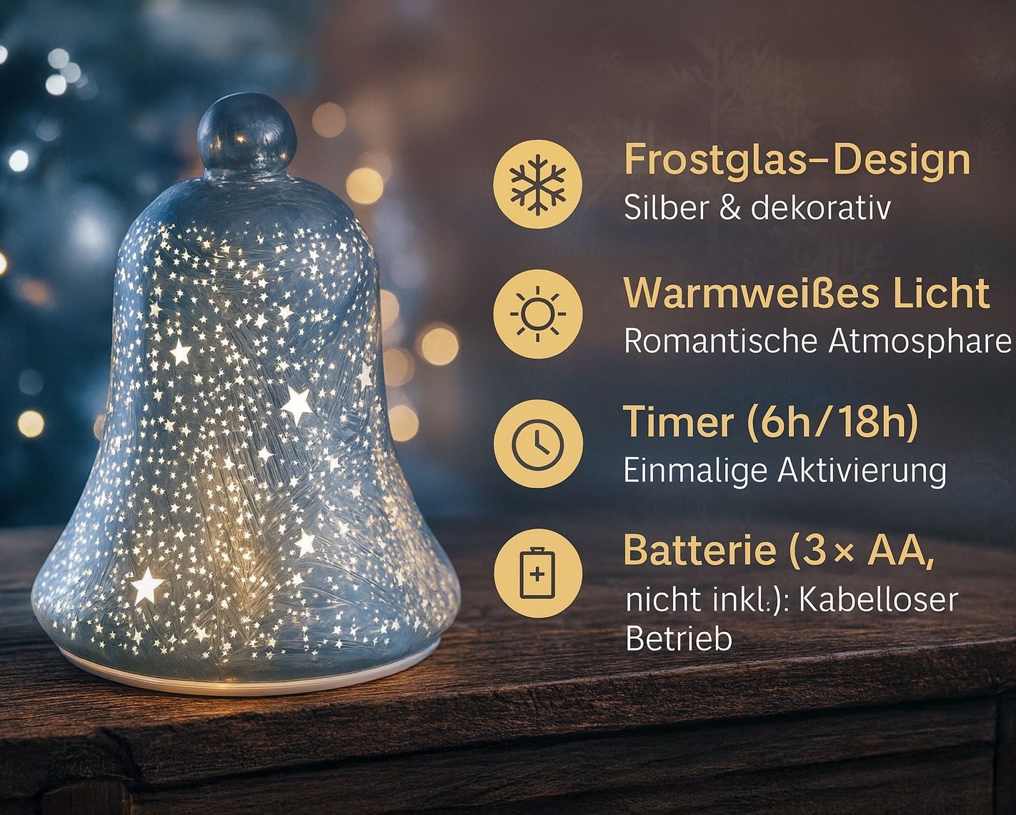 formano LED Dekolicht Glas-Glocke Weihnachten Frosty Sterne 22 cm mit Timer günstig online kaufen