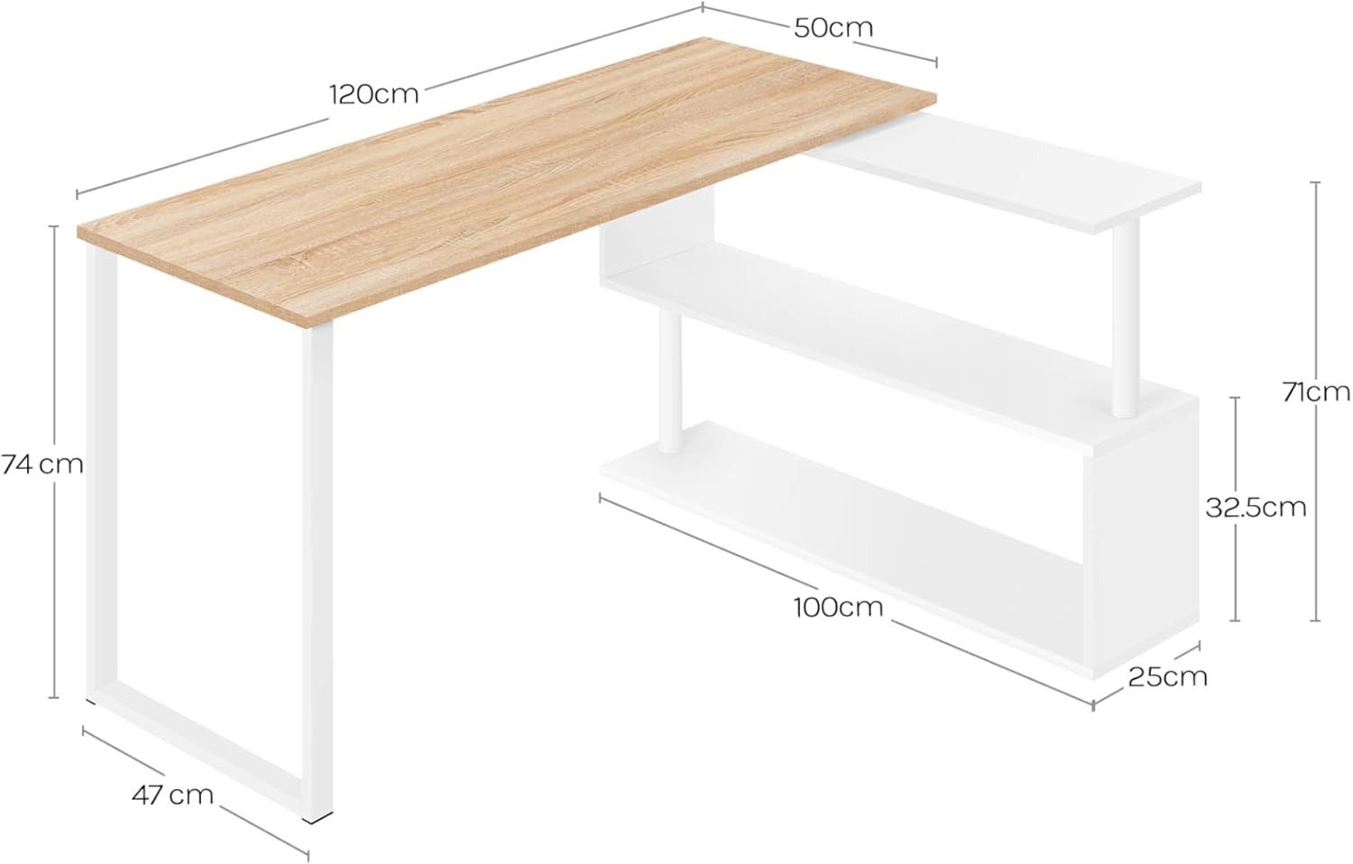 Woltu Schreibtisch (1-St), Bürotisch mit Ablagen, 120x100x74cm(BxTxH), MDF