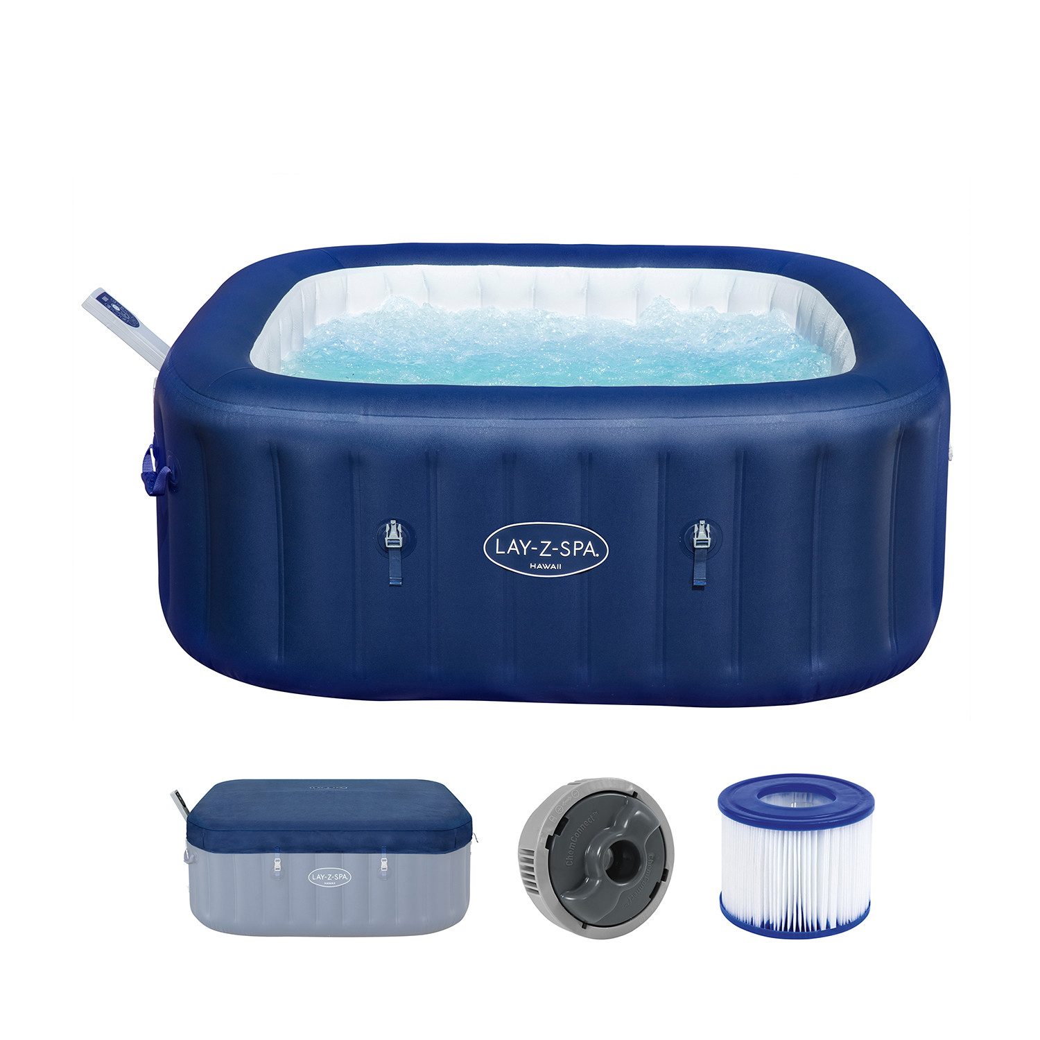 Bestway Whirlpool LAY-Z-SPA Hawaii AirJet, (Packung, mit App-Steuerung, 180 x 180 x 71 cm), Integrierte Energiespardämmung