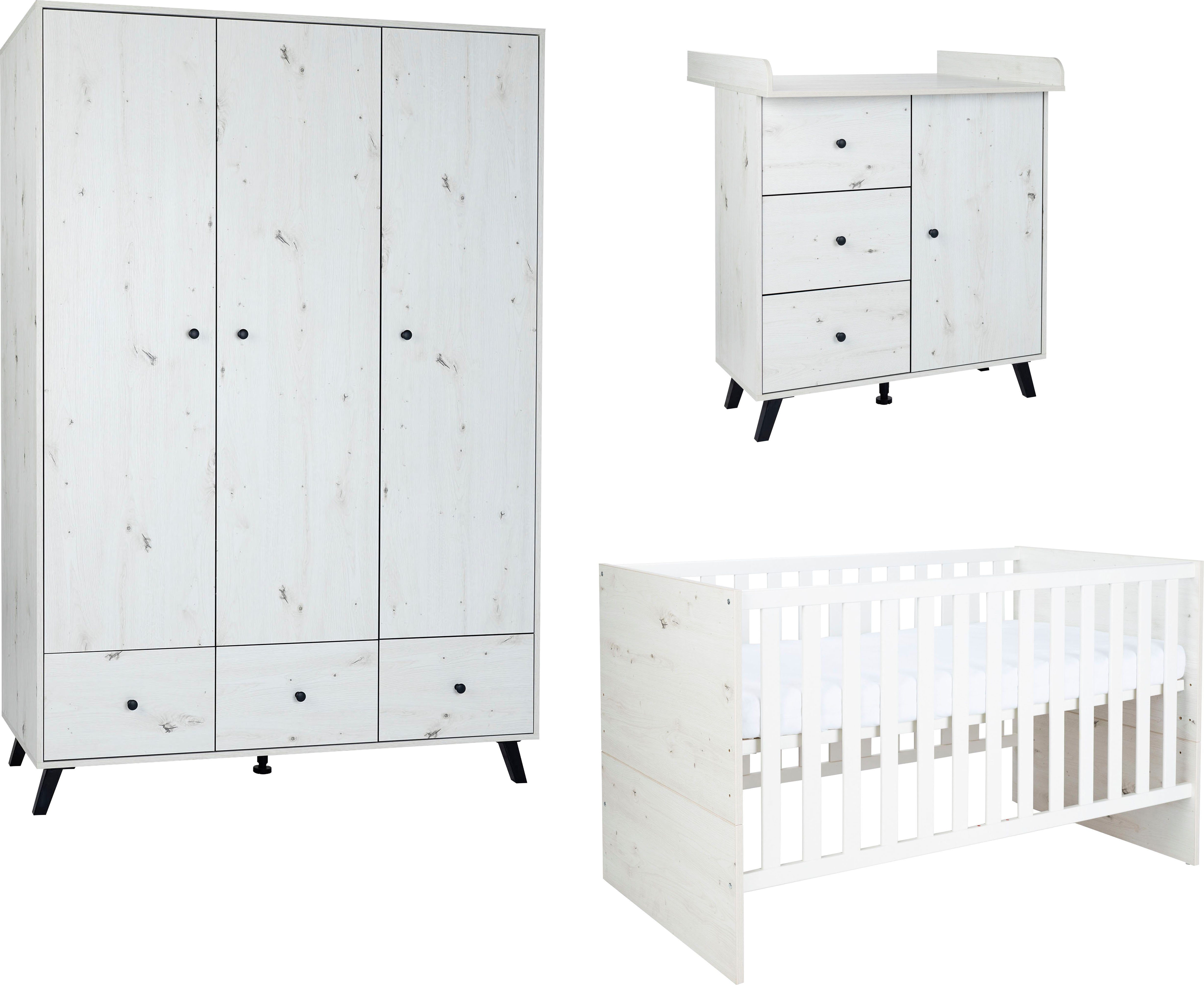 arthur berndt Babyzimmer-Komplettset Babyzimmer Set »Lavea« 3-teilig, (Set, Babymöbel-Set »Lavea«: Kleiderschrank, Kinderbett und Wickelkommode)