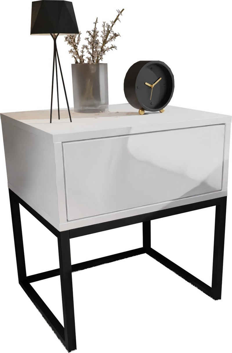 Domando Nachttisch »Nachttisch Corvara«, Breite 45cm, schwarzes Metallgestell, Push-to-open-System