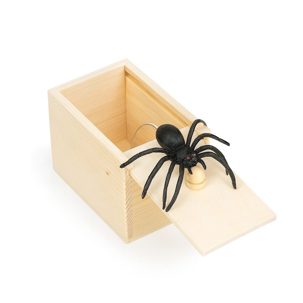 Geschenkehöhle Spiel The Original Spider Prank Box - Scherzartikel lustig zum Erschrecken, Prank-Box (Scherzartikel) – sorgt für Schock & Lacher zugleich!