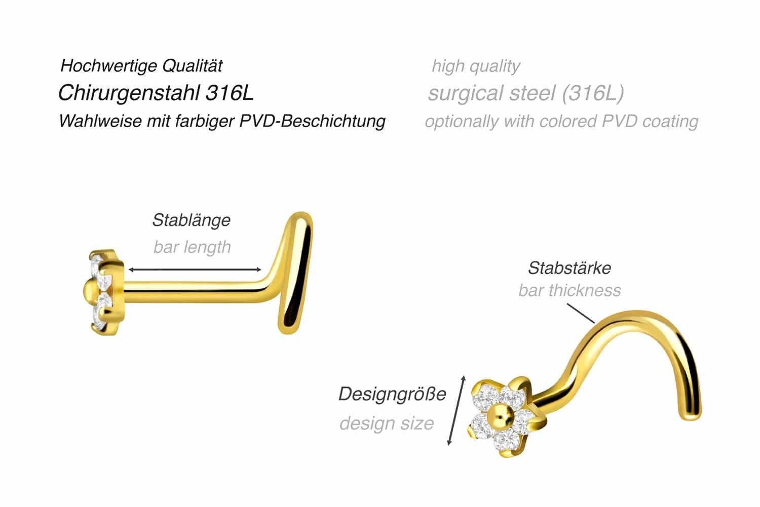 PIERCINGLINE Nasenpiercing Chirurgenstahl Nasenstecker Spirale KRISTALLBLUME (Nasenstecker, 1-tlg) – Bild 2 von 3