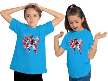 MyDesign24 T-Shirt Kinder Football Print Shirt - American Football Spieler in Ölfarben Bedrucktes Jungen und Mädchen American Football T-Shirt, i488