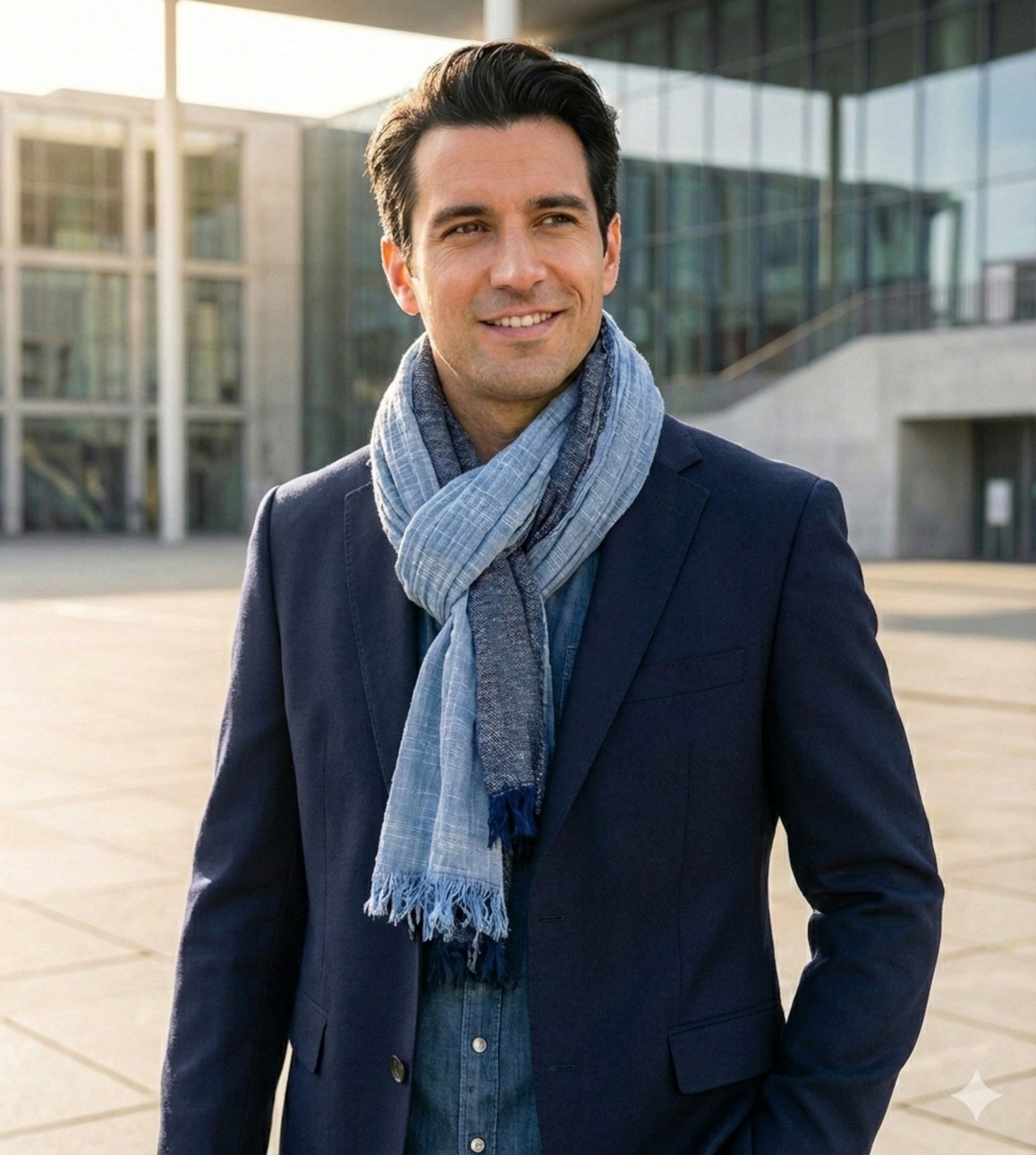 Ella Jonte Modeschal, leichter breiter Herrenschal aus Baumwolle in Leinen-Optik