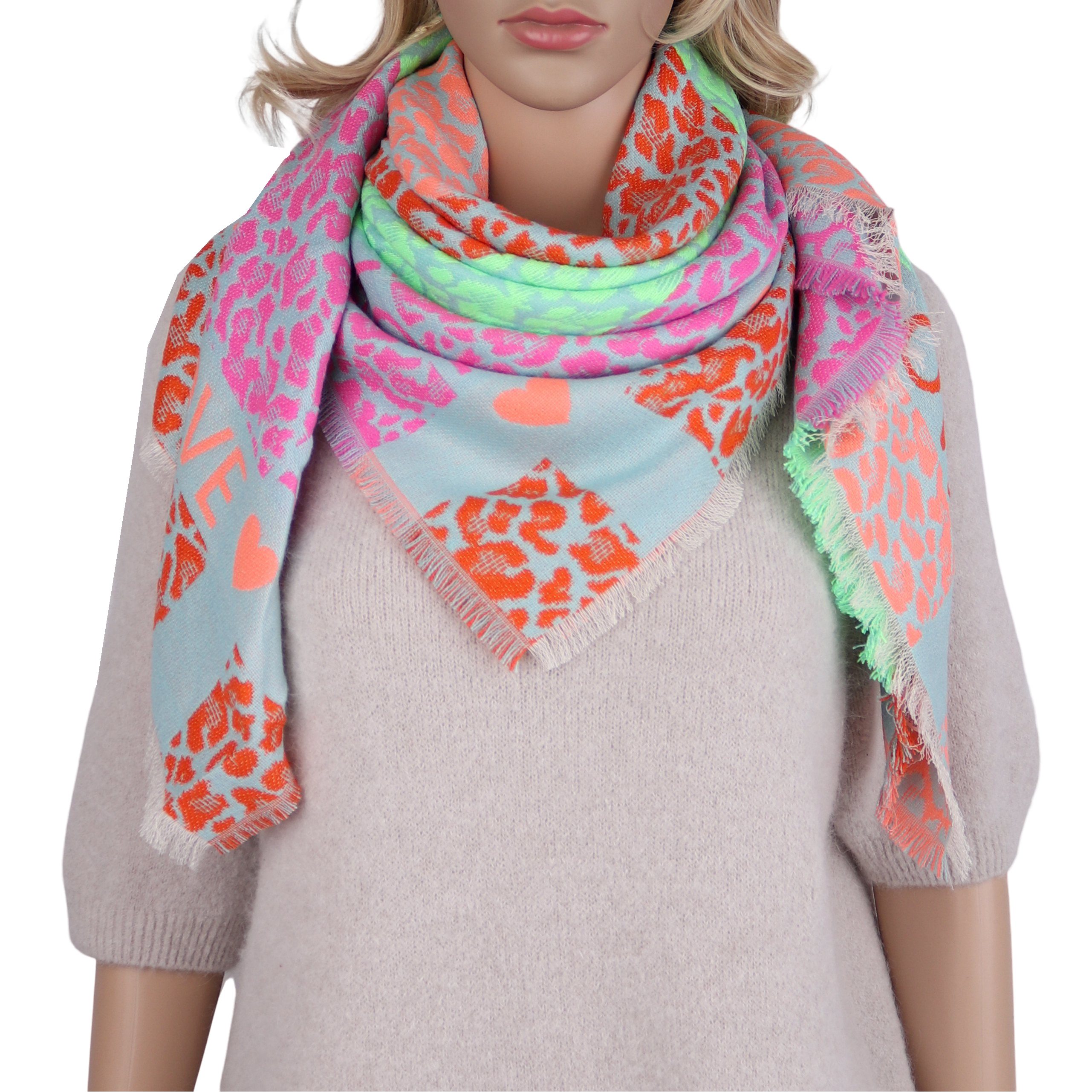 MIRROSI Modetuch kuschliger und warmer viereckstuch Tuch XXL cm 110 x 110cm, (ca. 220 Gramm; Neue Kollektion Herbst/Winter 2025), Leopard Love Herzen Muster wärmend & weich