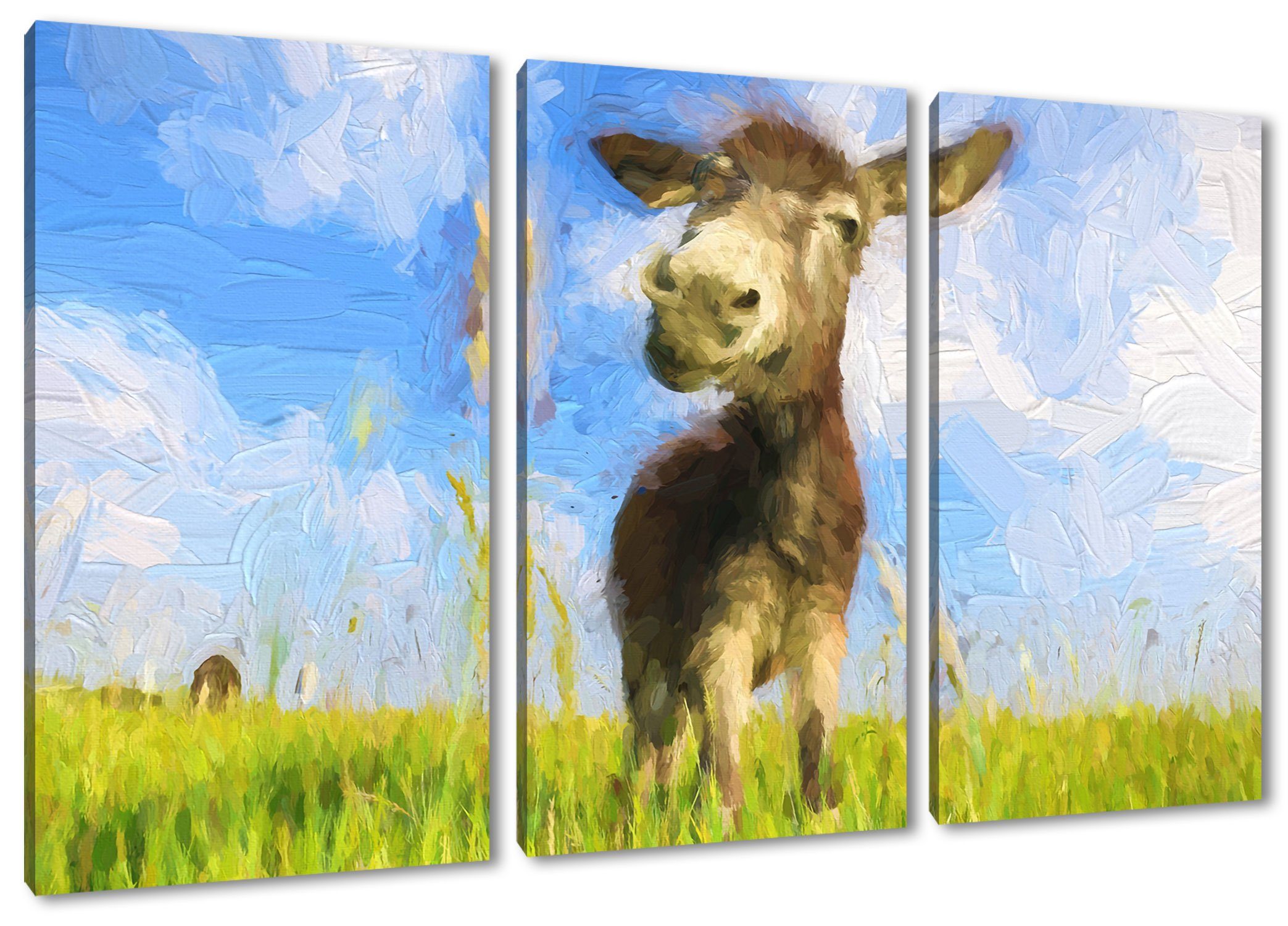 Pixxprint Leinwandbild Esel im Feld, Esel im Feld 3Teiler (120x80cm) (1 St), Leinwandbild fertig bespannt, inkl. Zackenaufhänger
