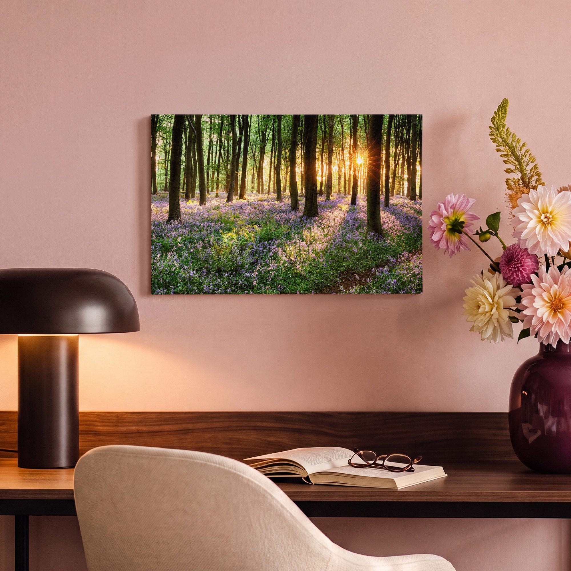 OneMillionCanvasses® Leinwandbild Wald - Blumen - Lavendel - Sonne - Lila - Natur, Fotodruck (1 St), Leinwand Canvas Wandbild, Wanddekoration 20x30 cm – Bild 4 von 5