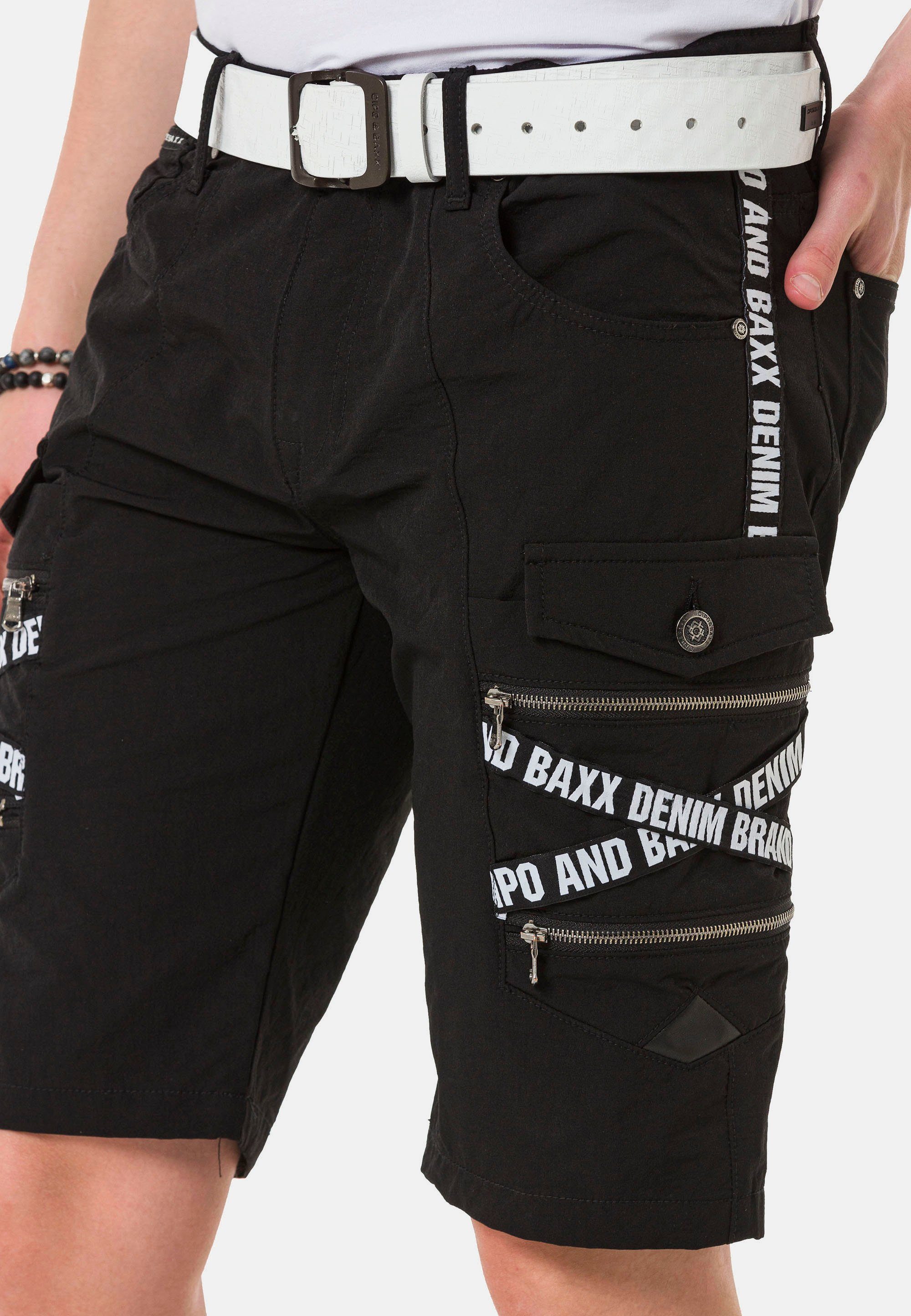 Cipo & Baxx Cargotaschen trendigen schwarz Shorts mit