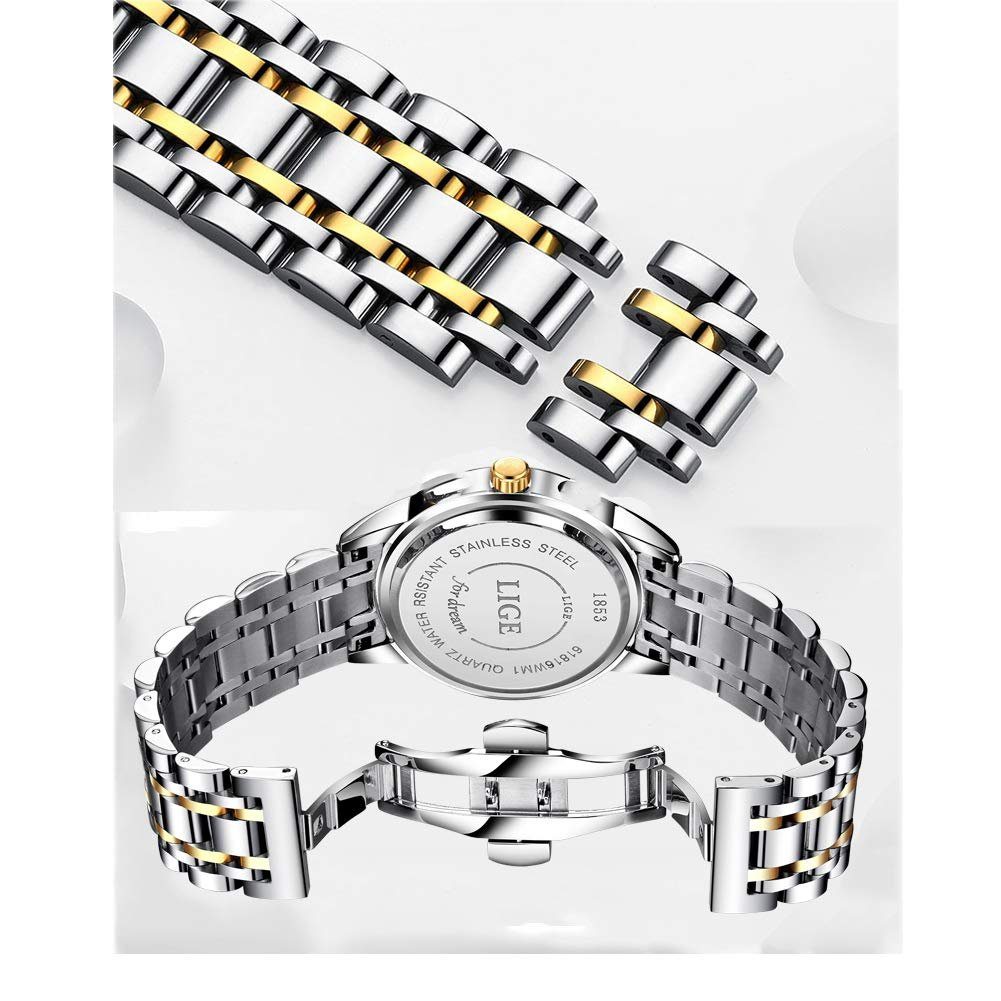 GelldG Uhr Mode Sportuhr Wasserdicht Uhrenarmband Gold, Uhren Business Schwarz mit Quarz analog