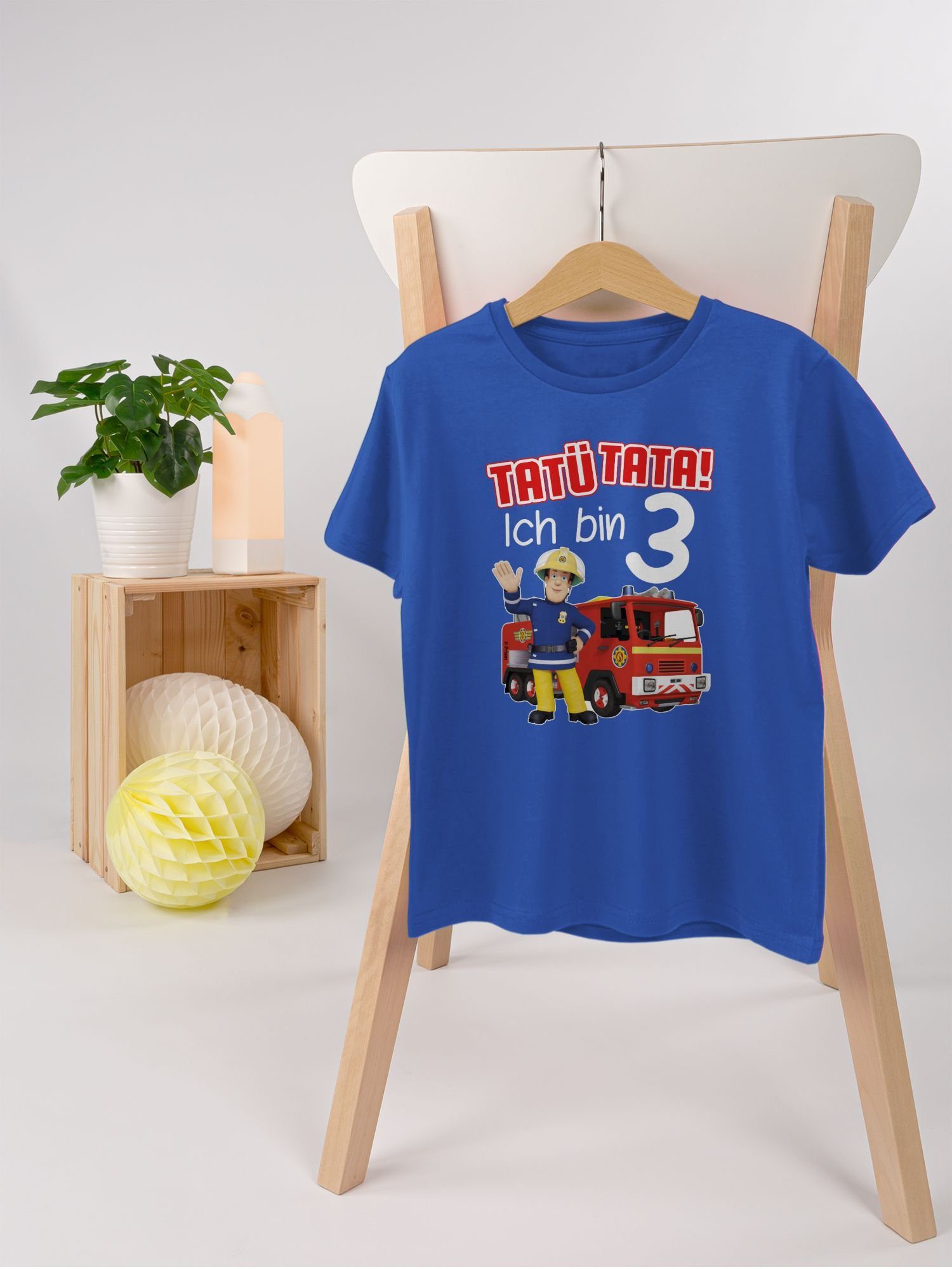 Shirtracer T-Shirt Tatü Tata! Ich 01 Royalblau Jungen Feuerwehrmann 3 bin Geburtstag Sam