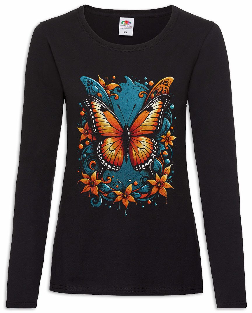 Langarmshirt Butterfly Damen Langarmshirt Schmetterling Tattoo Art Girl Pin Up