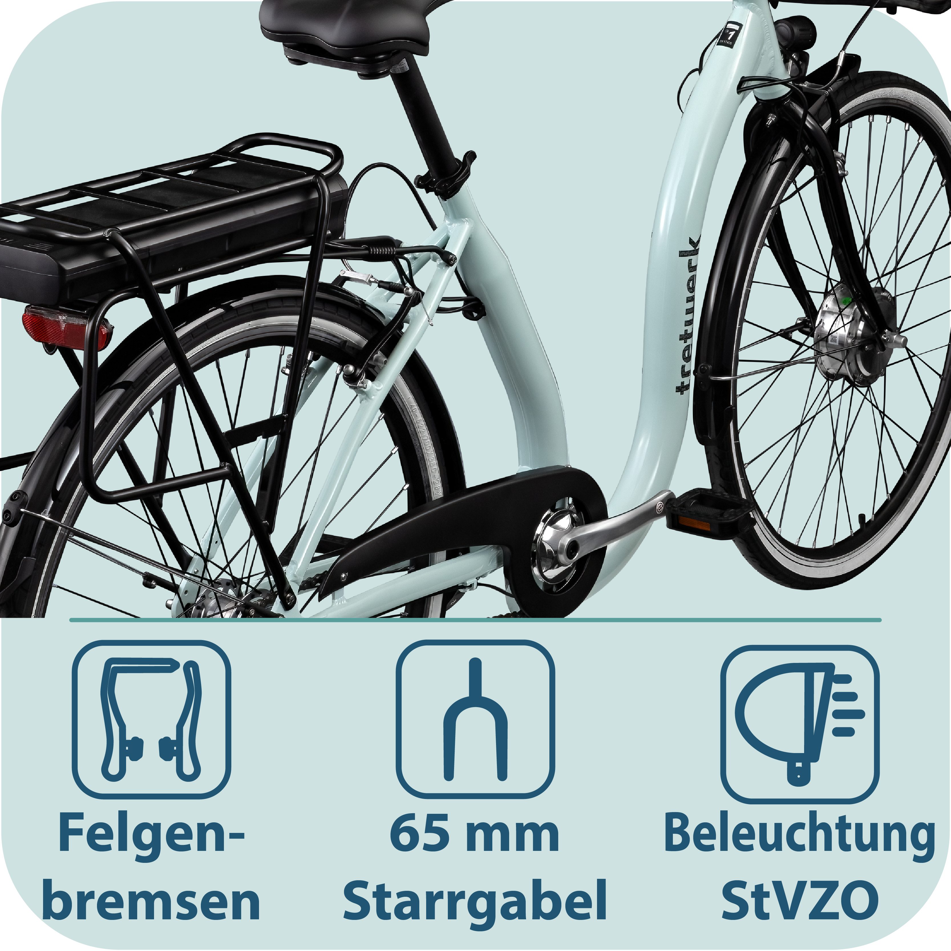 Tretwerk E-Bike Cityrad Linea, 3 Gang, Nabenschaltung, Frontmotor, 374 Wh, tiefer Einstieg