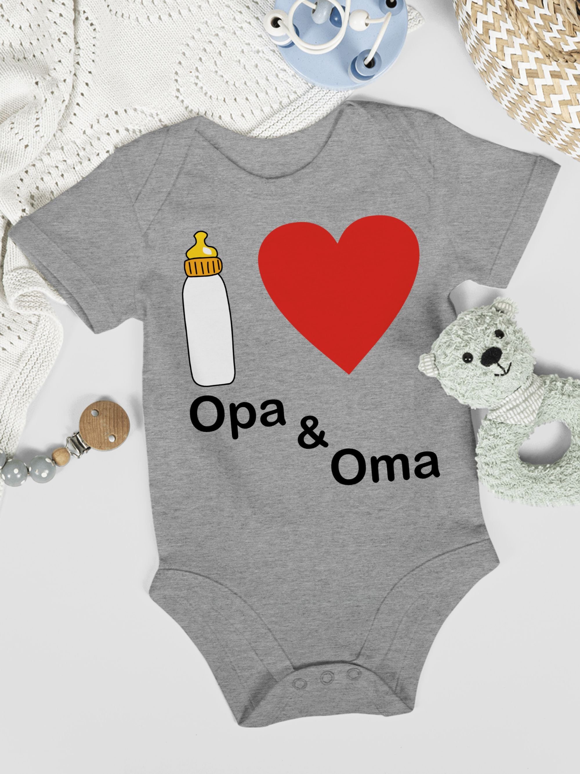 meliert Baby Opa Aktuelle und 2 Oma love Shirtracer Shirtbody Trends I Nuckelflasche Grau