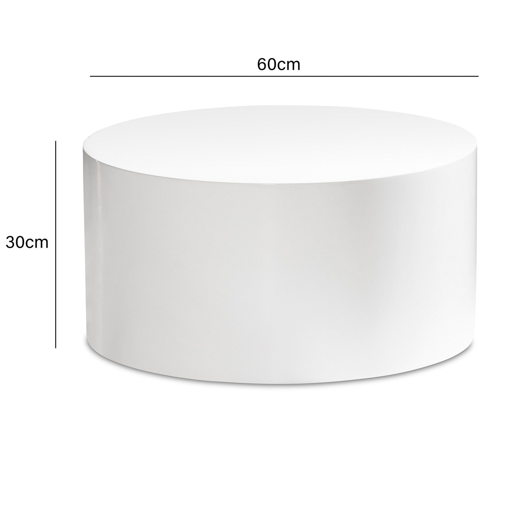 FINEBUY Couchtisch FB100047 Sofatisch MONOBLOC Weiß Hochglanz 60cm Wohnzimmertisch Rund (MONOBLOC 60x60x30 cm MDF Hochglanz Wohnzimmertisch), Sofatisch Weiß, Kaffeetisch Klein Rund