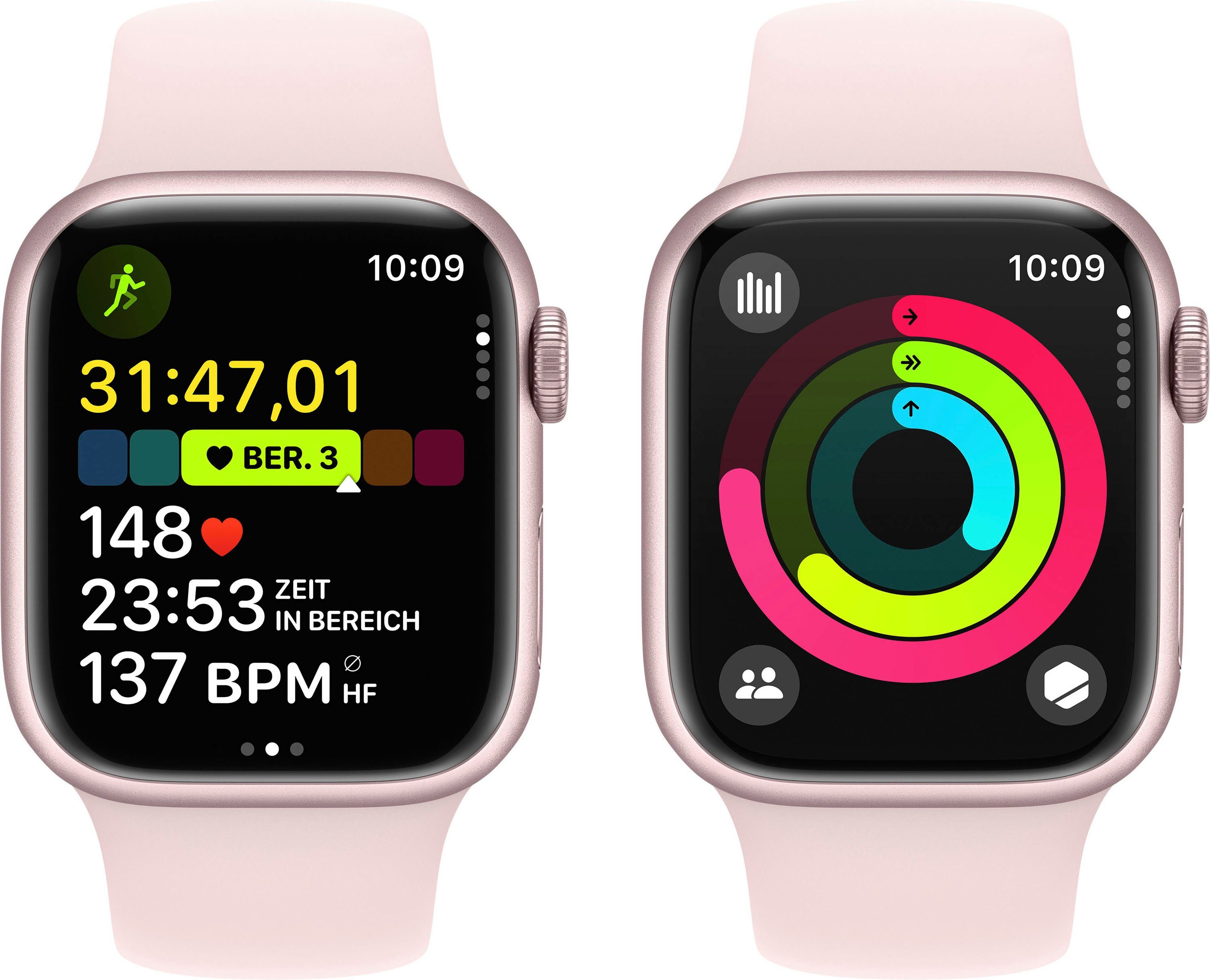Rosa Watch OS Sport | (4,1 Apple GPS + Series 9 Smartwatch 41mm Watch Cellular Zoll, Band 10), Aluminium cm/1,61 Rosa