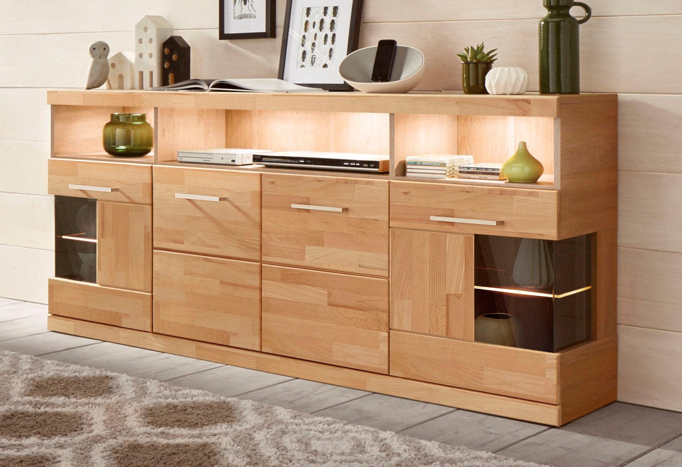 Sideboard Ribe,180cm breit,Oberplatte aus Massivholz, 9 Fächer
