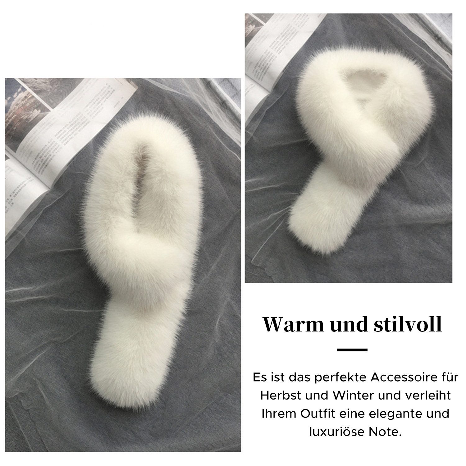 Refttenw Halstuch Damen Winter Schal,Halswärmer,Kunstfell Pelzkragen,warmer Schal