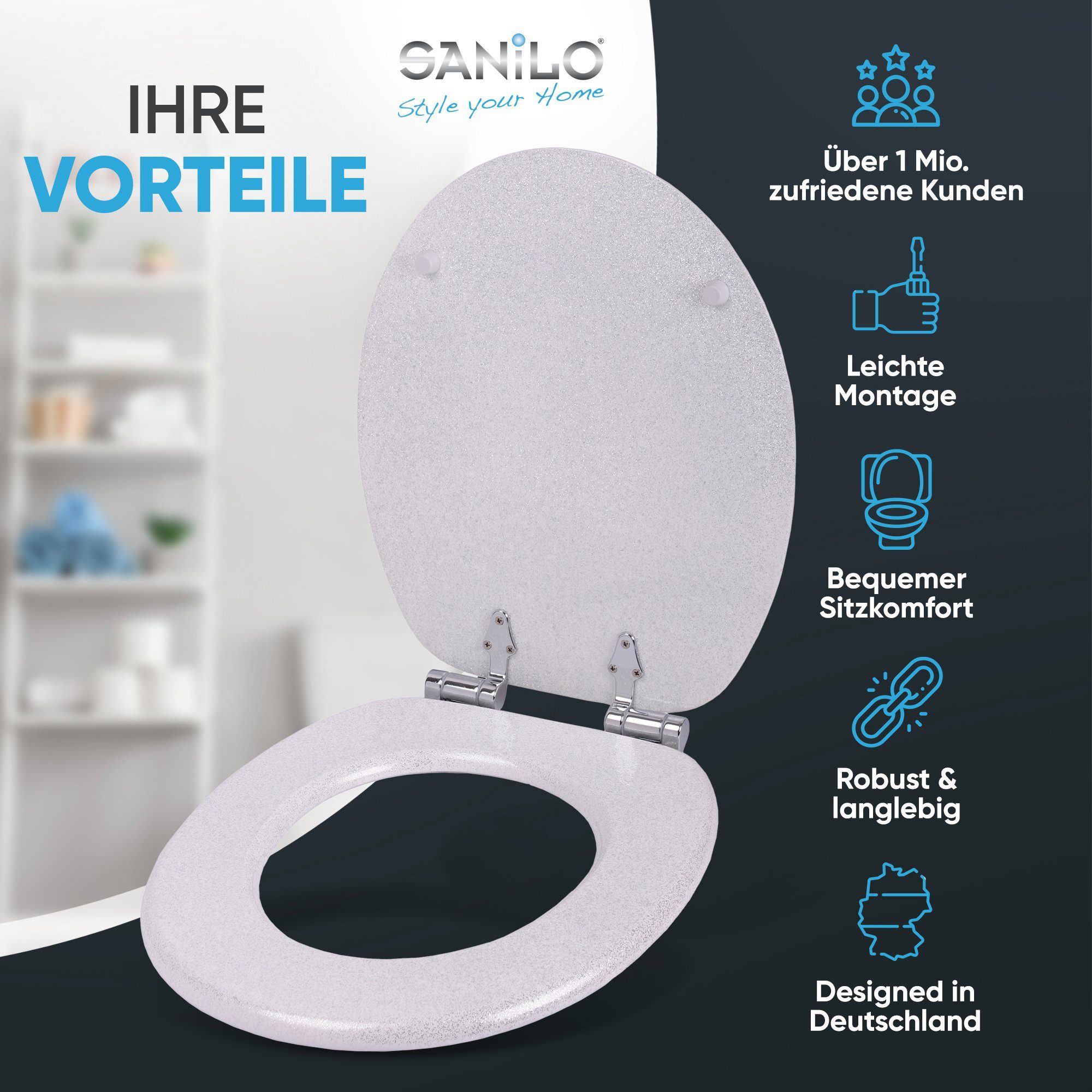 Sanilo WC-Sitz Glitzer Weiß, mit Absenkautomatik, günstig online kaufen