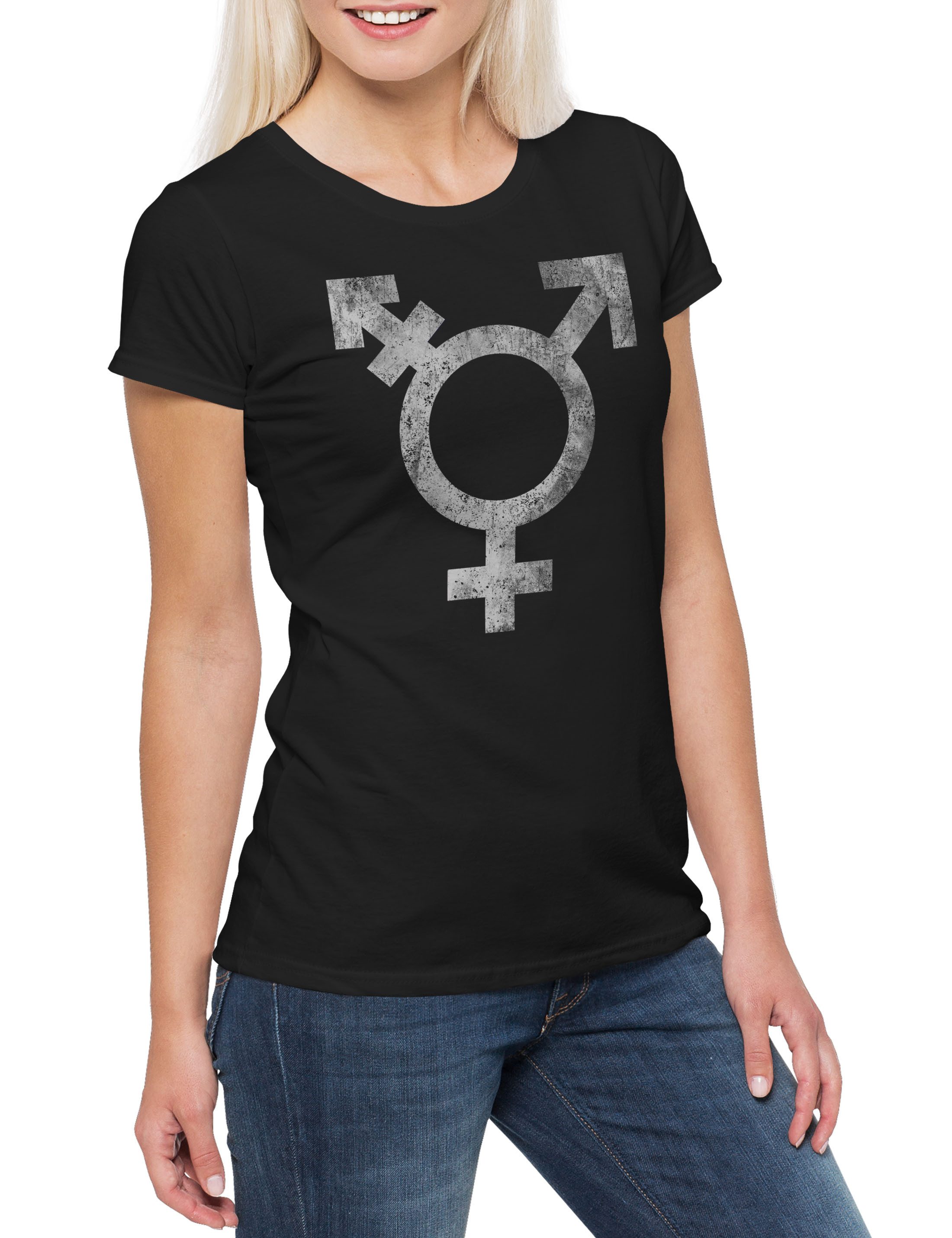 Urban Backwoods Print-Shirt Transgender Symbol Damen T-Shirt Trans Gender Mainstreaming Queer (1-tlg) LGBTQ Bigender Genderqueer Gay