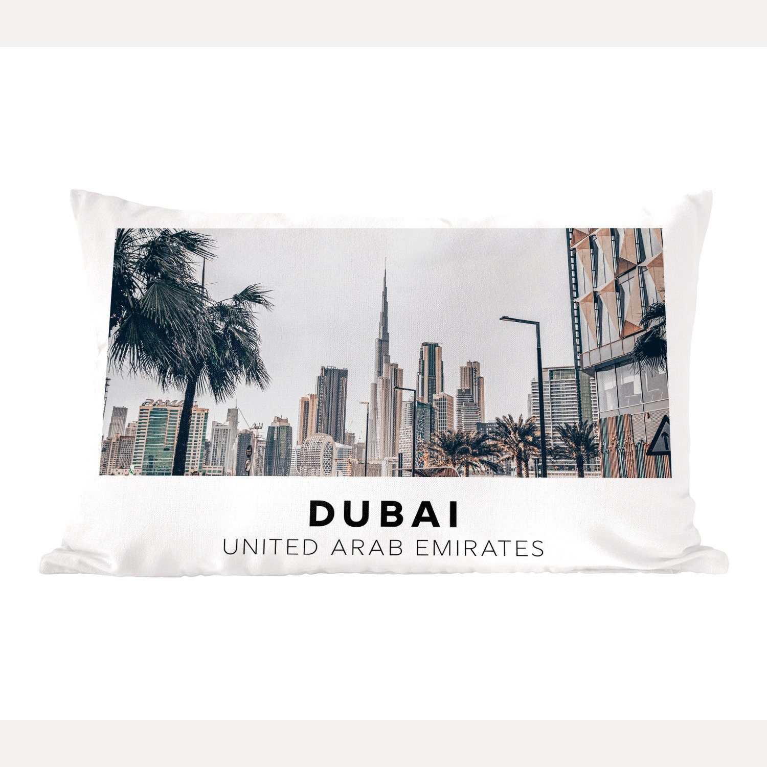 MuchoWow Dekokissen Dubai - Skyline - Palme, Wohzimmer Dekoration, Zierkissen, Dekokissen mit Füllung, Schlafzimmer