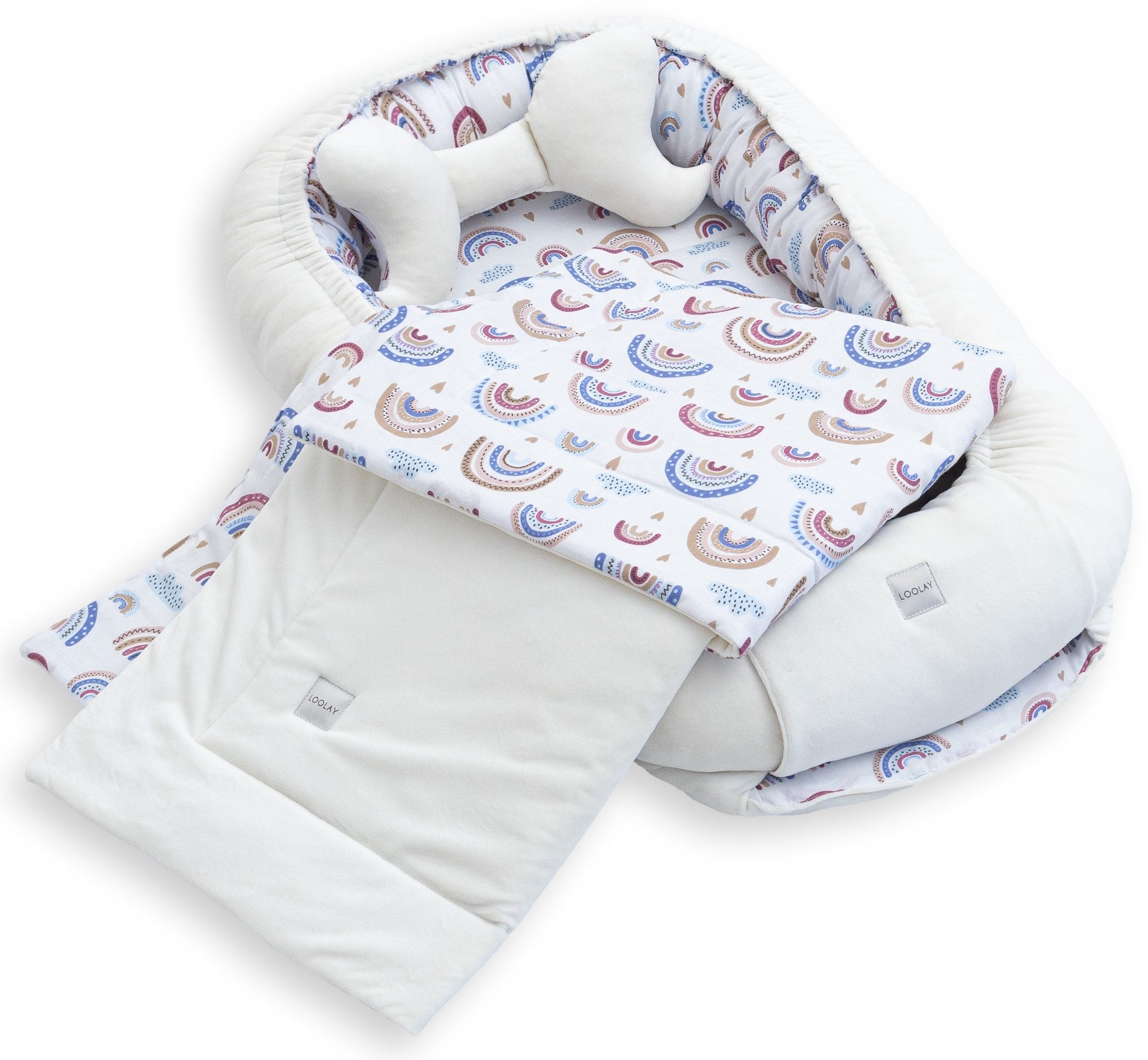 Kuschelnest BABYNEST + DECKE + Kissen Babyausstattung Baumwolle & Samt Velours