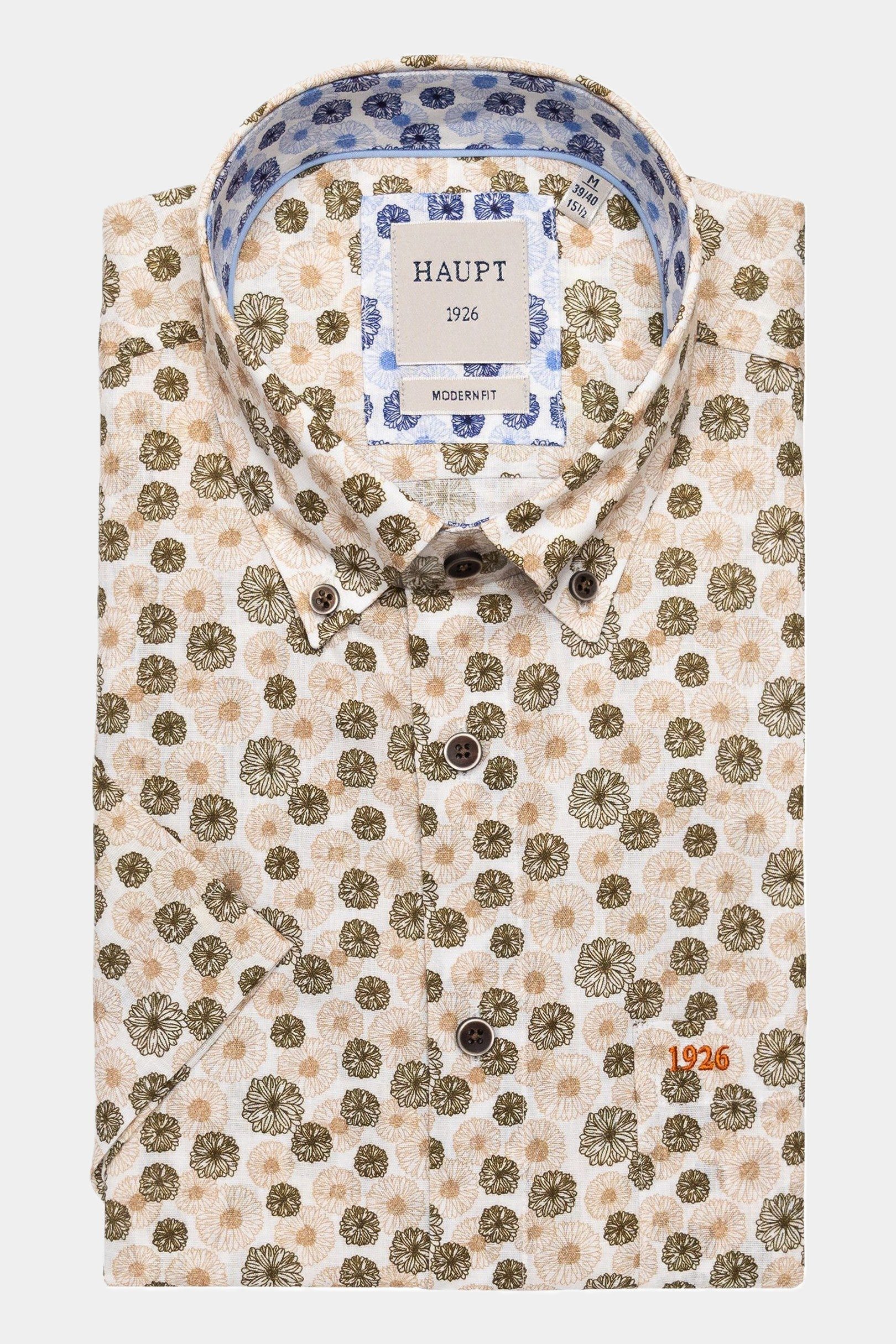 Haupt Kurzarmhemd Modern Fit Kurzarmhemd mit Blumenmuster Sand Style Sommer