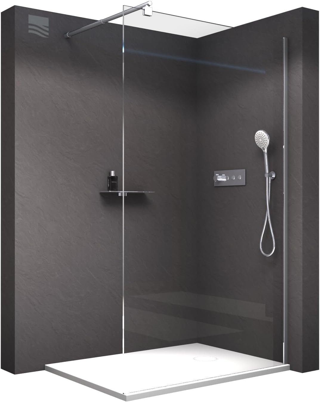 Bernstein Walk-in-Dusche EX101, Aluminium (Chrom), 8mm Nano Echtglas / Klarglas / Breite wählbar / Duschabtrennung