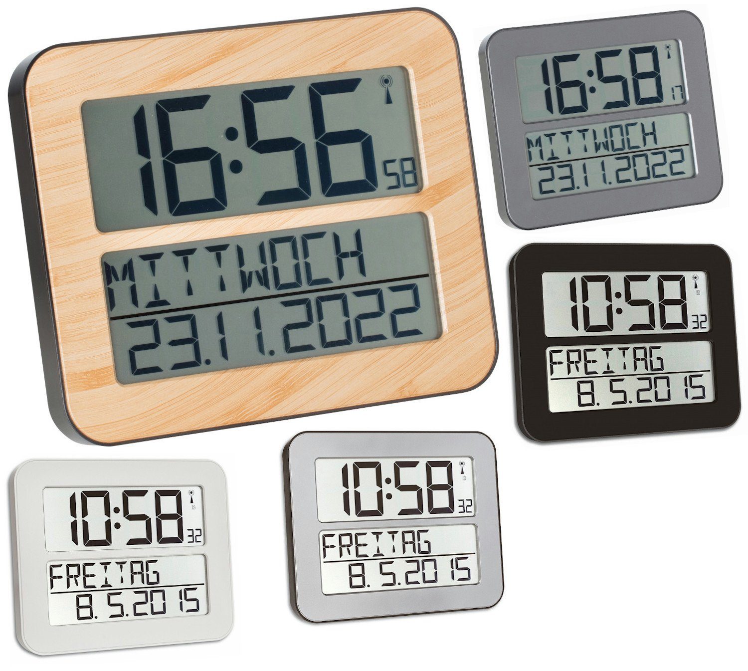 TFA Dostmann Funkwanduhr TimeLine Max TFA 60.4512 digitale Wanduhr in Holz- günstig online kaufen