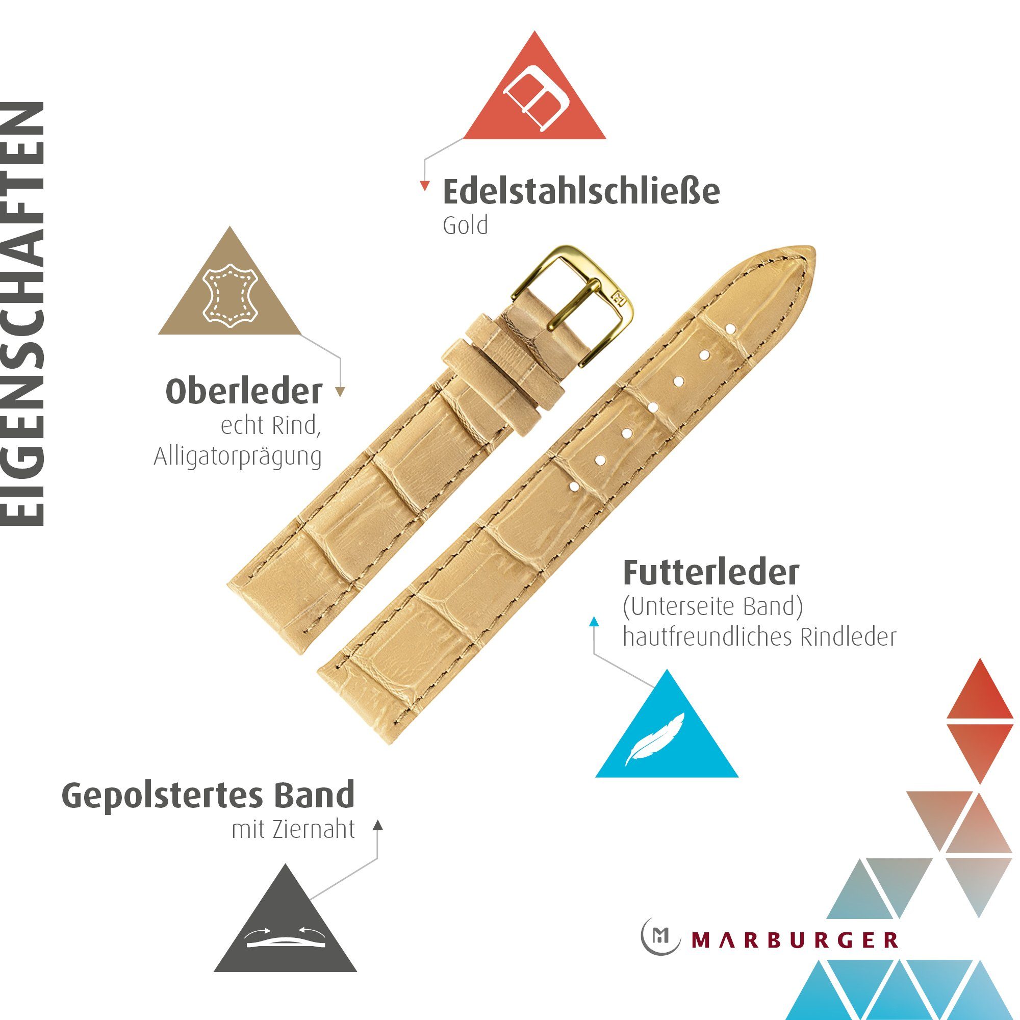 MARBURGER Uhrenarmband 16mm Leder Alligator Prägung günstig online kaufen