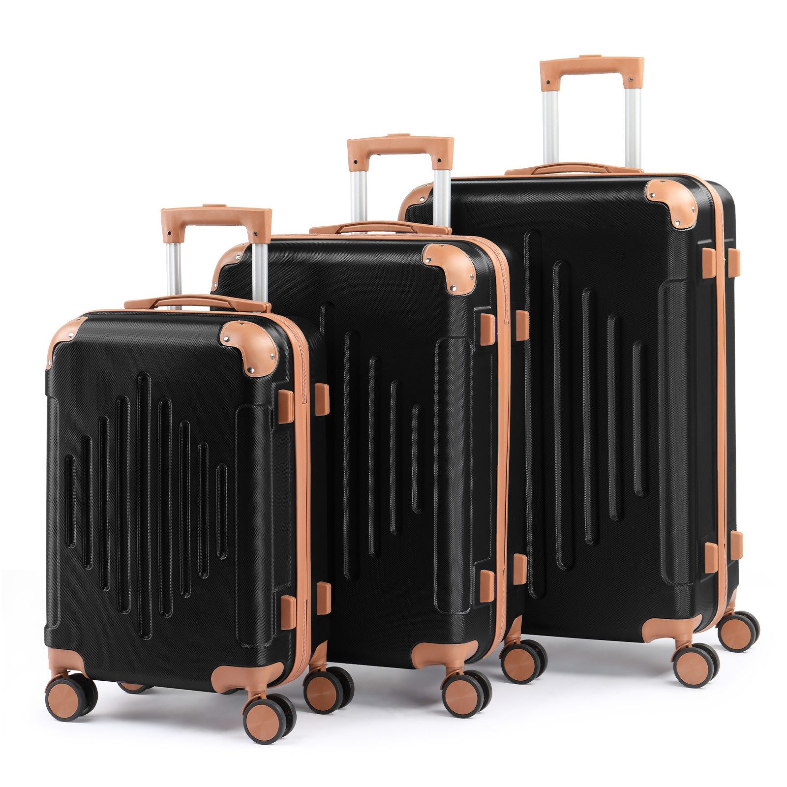 LALAHO Trolleyset Koffer set (M,L,XL) Rollkoffer, 4 Rollen, Handgepäck mit 360° Rollen, Teleskopstange, Schwarz