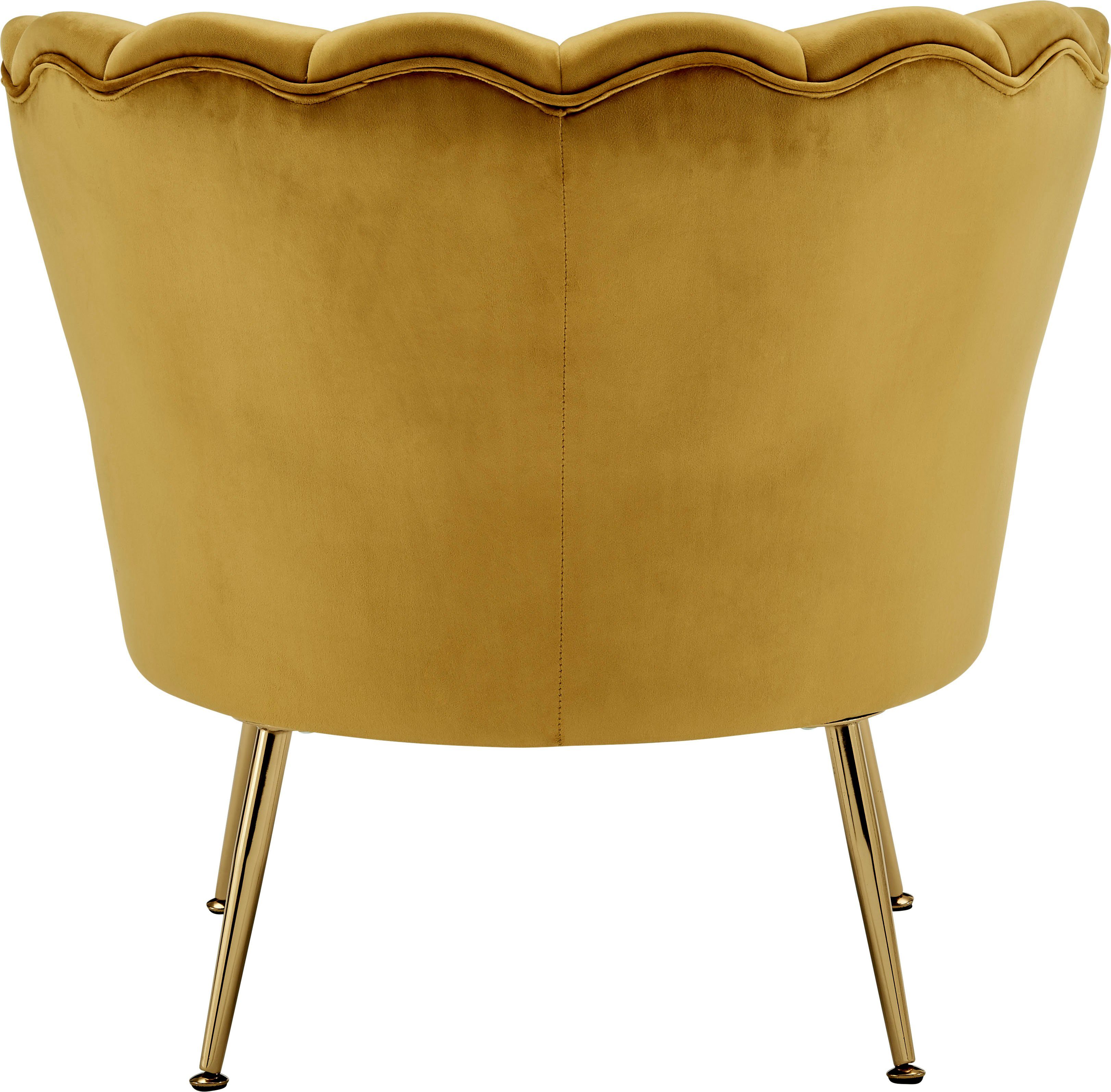 Leonique Loungesessel goldfarben Sitzhöhe weichen mit Metallgestell, edlem Kelsey, cm Samtvelours 43,5 Bezug
