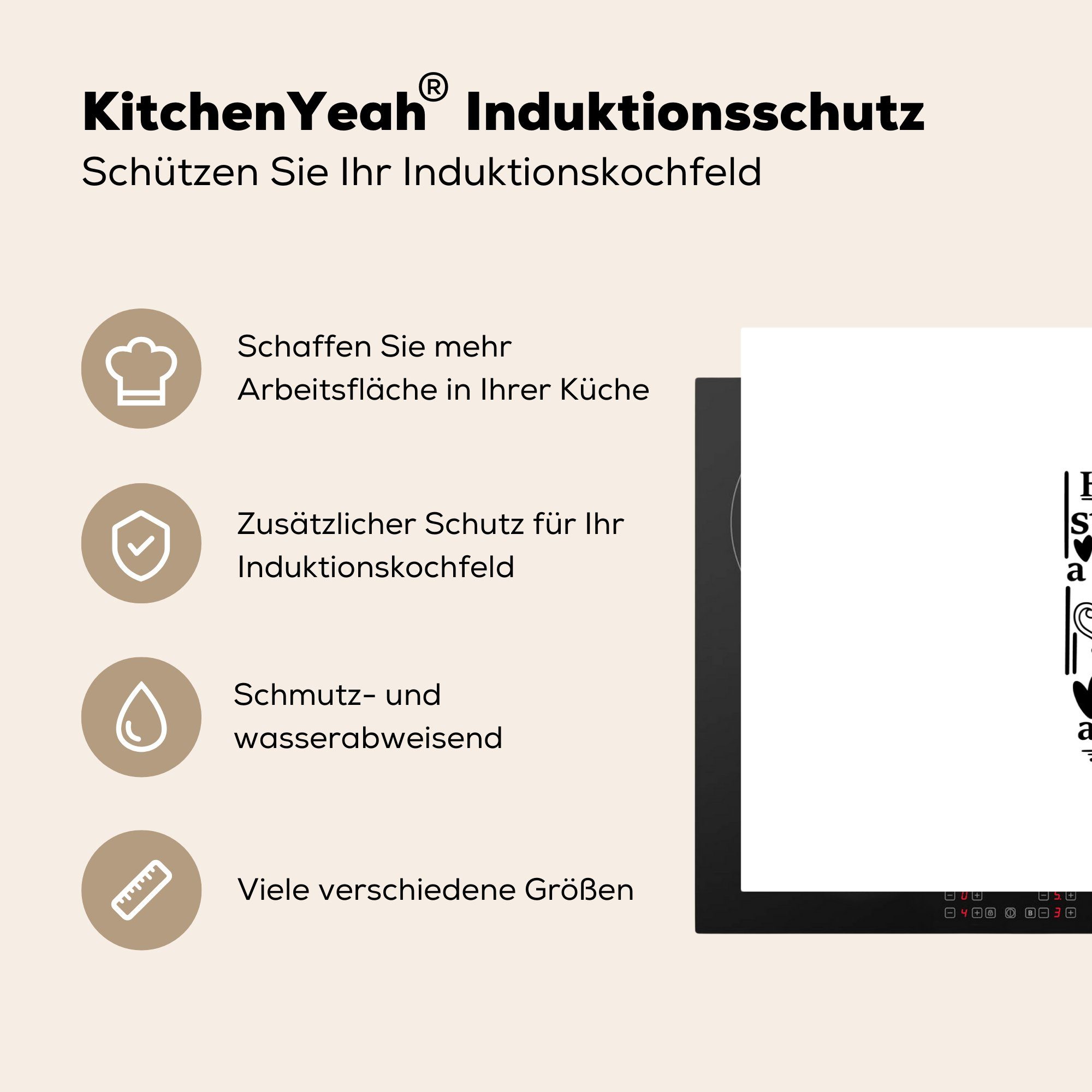 Zitat Schwarz Induktionskochfeld cm, - die Kaffee MuchoWow Herdblende-/Abdeckplatte (1 Schutz küche, Weiß, Vinyl, Ceranfeldabdeckung - tlg), - 81x52 für