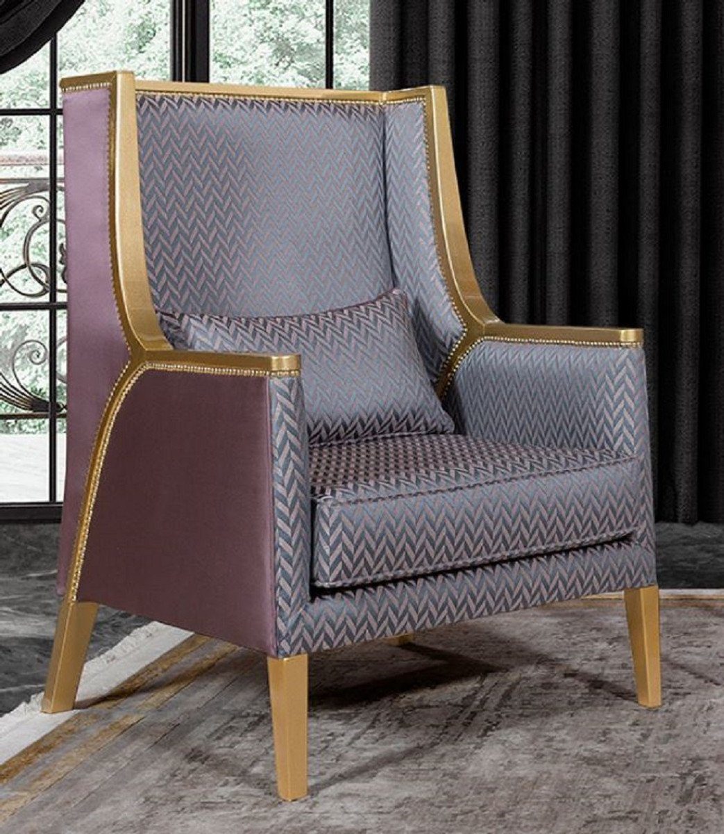 Casa Padrino Sessel Luxus Barock Wohnzimmer Sessel Rosa / Silber / Lila / Gold - Handgefertigter Barockstil Sessel mit elegantem Muster - Barock Wohnzimmer Möbel