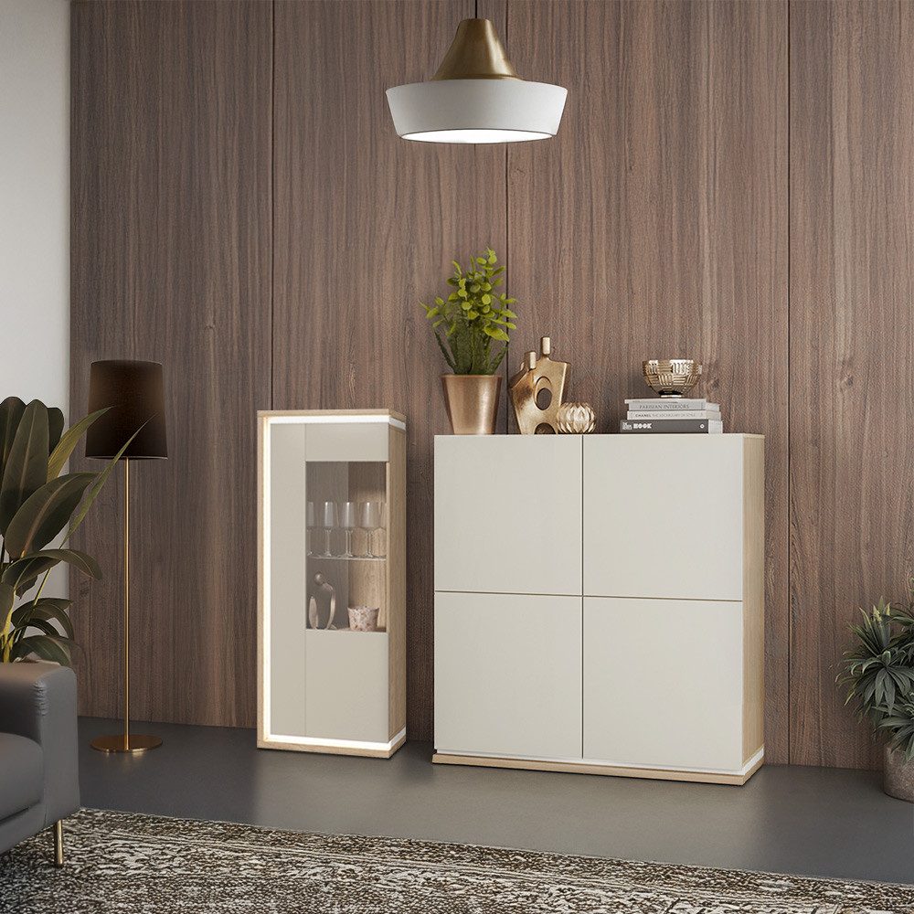 Lomadox Wohnzimmer-Set DRACHTEN-83, (Mega-Spar-Set, 2-St., Highboard Vitrine), Wohnmöbel Eiche kaschmir Modern