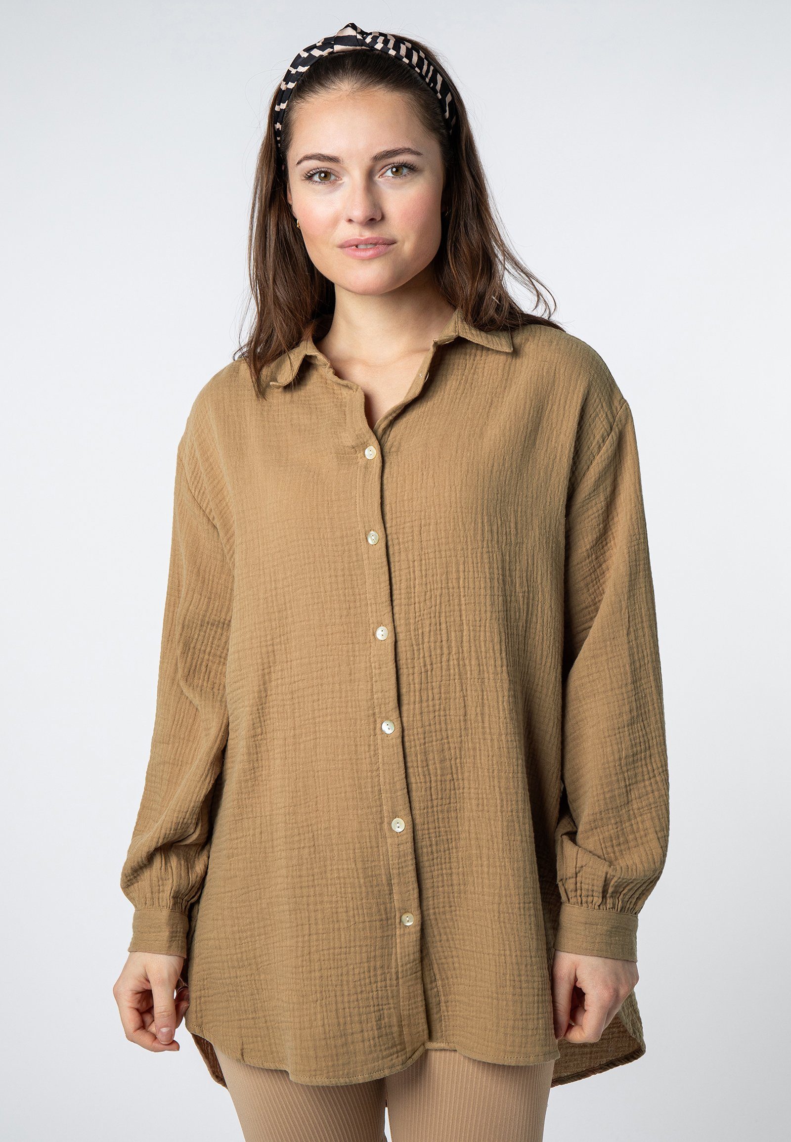Langarmbluse Damen Musselinbluse langarm mit Kentkragen