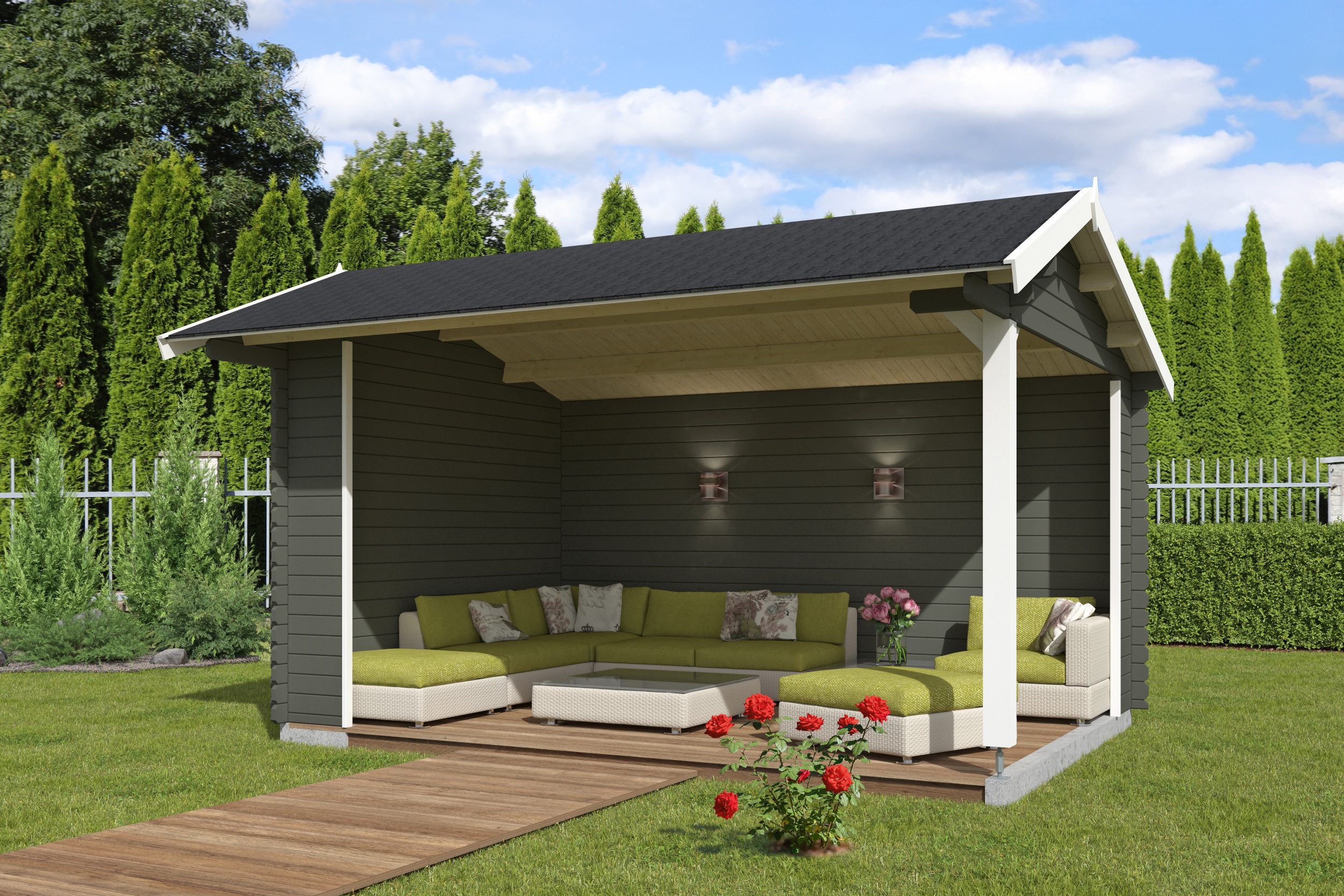 Nordic Holz Gartenhaus San Diego, BxT: 465x389 cm, (Unterstand inkl. Rückwand)