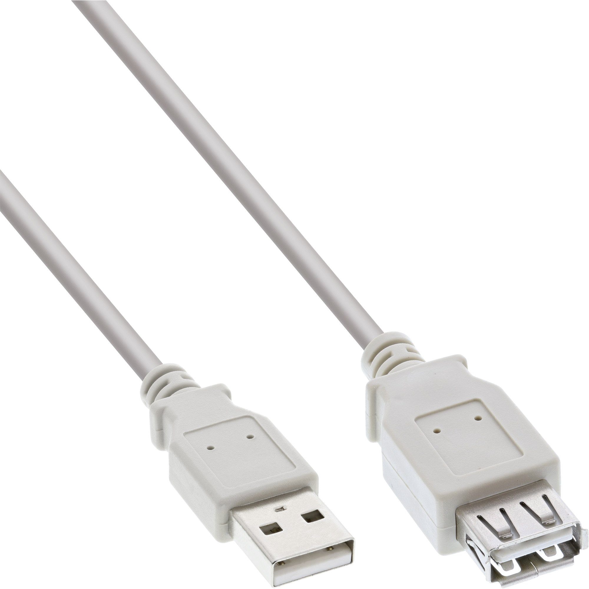 InLine® USB 2.0 Verlängerung, USB-A Stecker / Buchse, beige/grau, 0,5m USB-Kabel