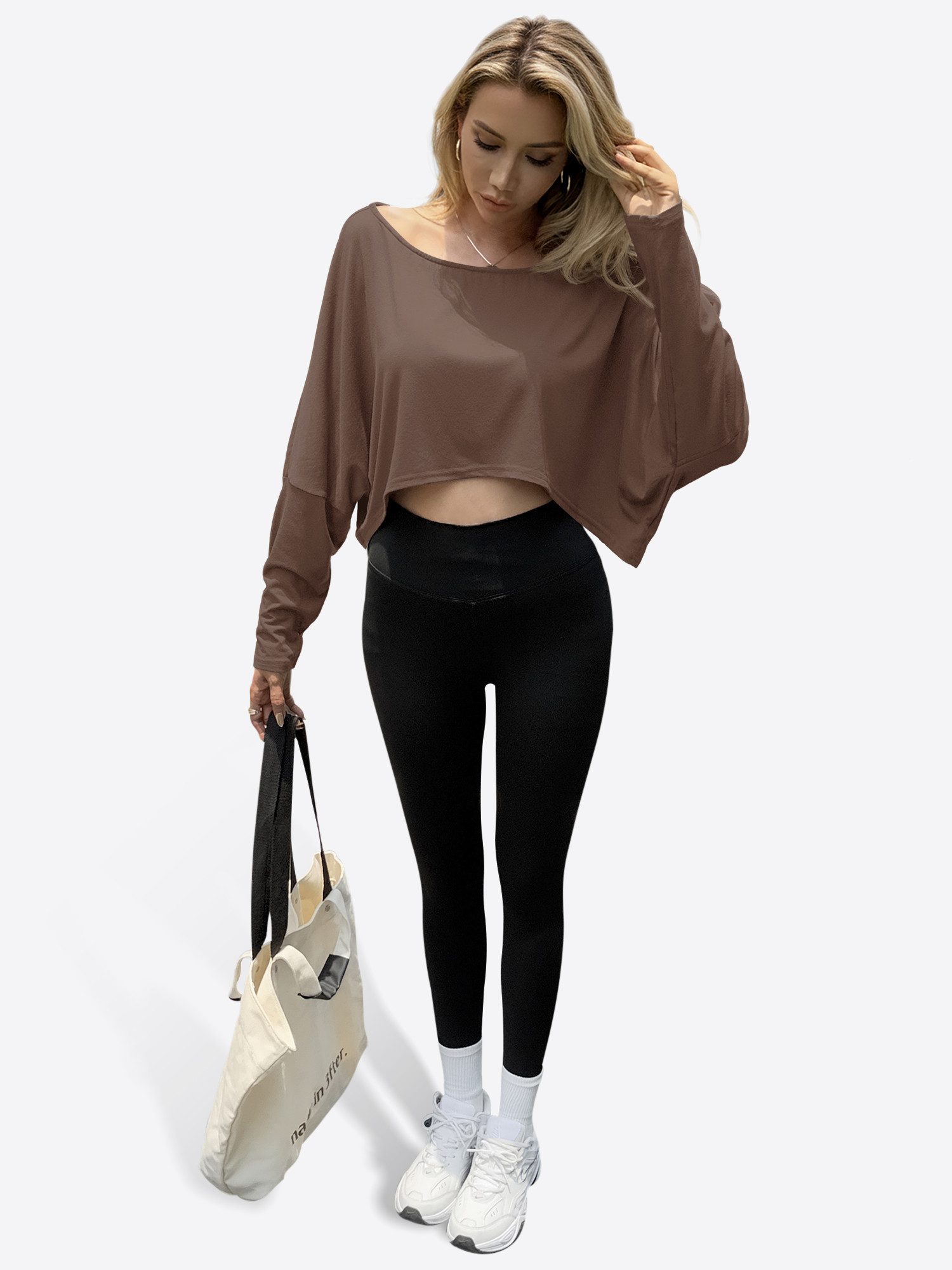 Imily Bela T-Shirt Damen Schulterfrei Kurzbluse (Packung, 1-tlg., 1per-Pack) Fledermausärmel