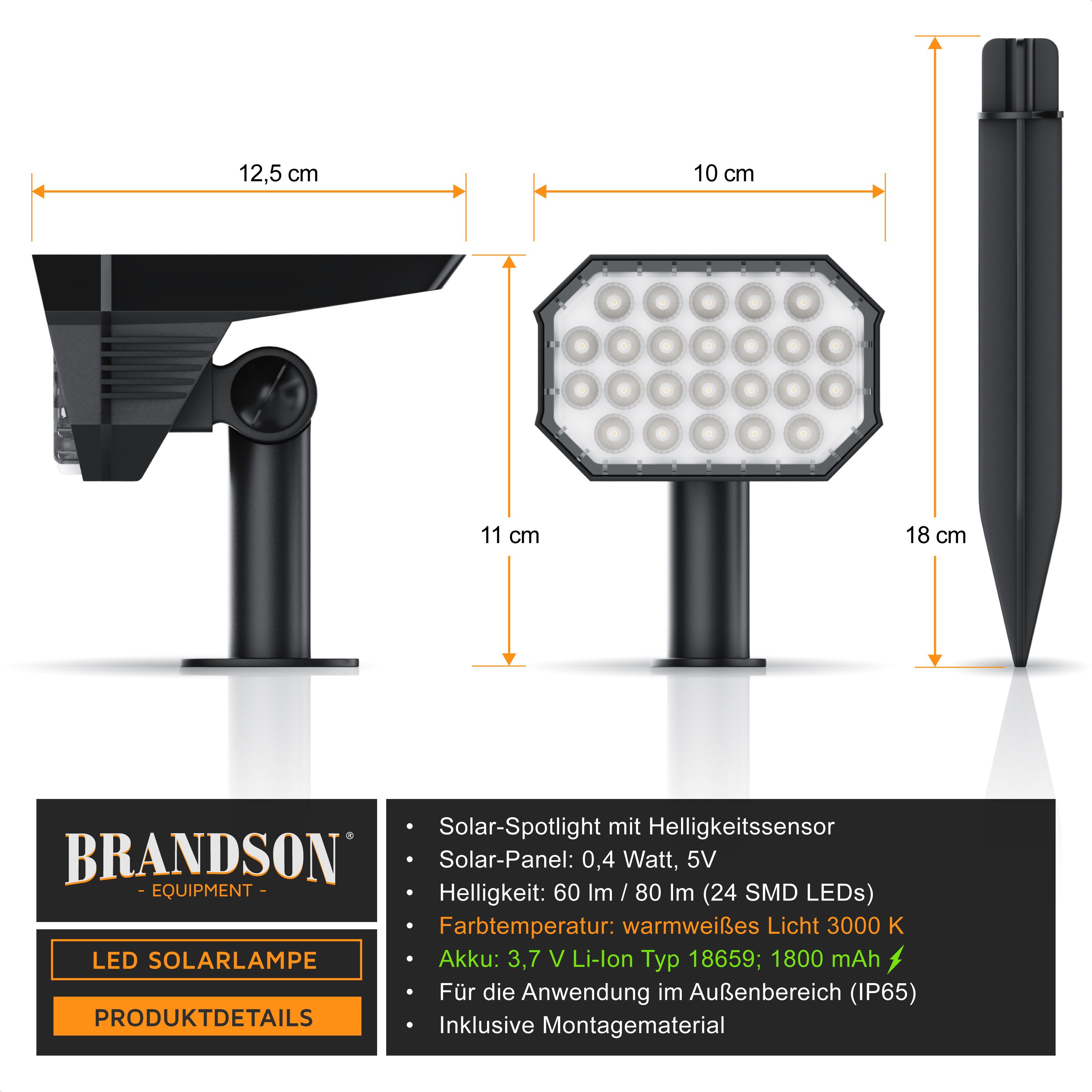 Brandson LED Gartenstrahler Solar Erdspießleuchte, Akku günstig online kaufen