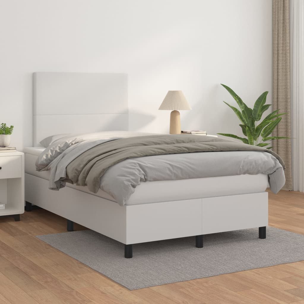 vidaXL Boxspringbett, Boxspringbett mit Matratze Weiß 120x200 cm Kunstleder günstig online kaufen