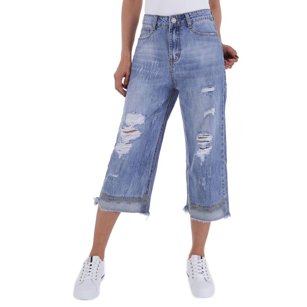 Jeans in Destroyed-Look Bootcut-Jeans Bootcut Damen Ital-Design Elegant Blau
